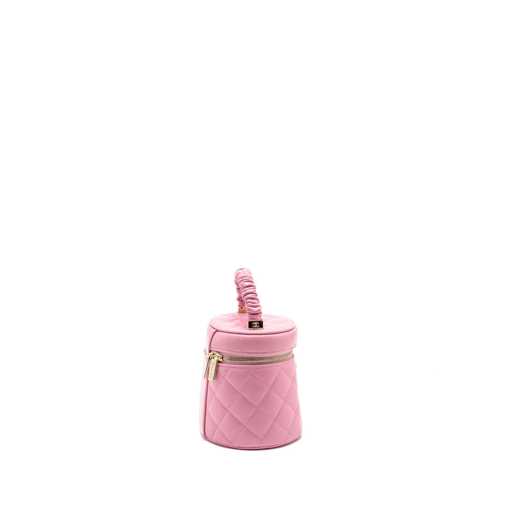 CHANEL TOP HANDLE ROUND VANITY CASE LAMBSKIN PINK LGHW