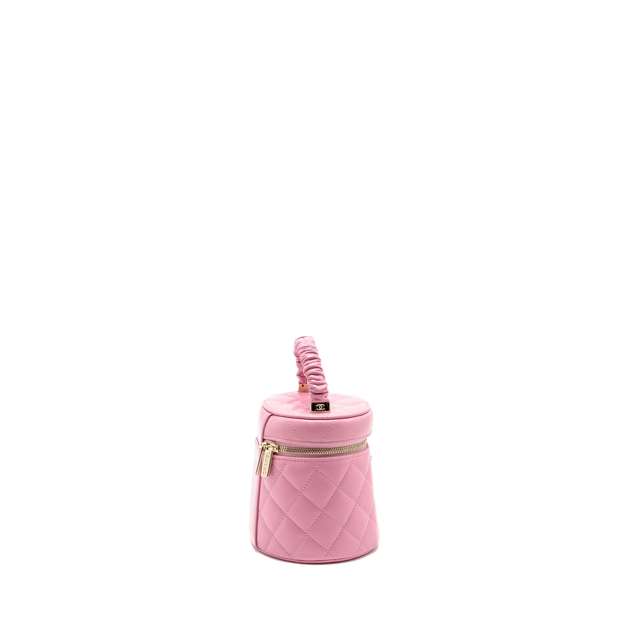 CHANEL TOP HANDLE ROUND VANITY CASE LAMBSKIN PINK LGHW