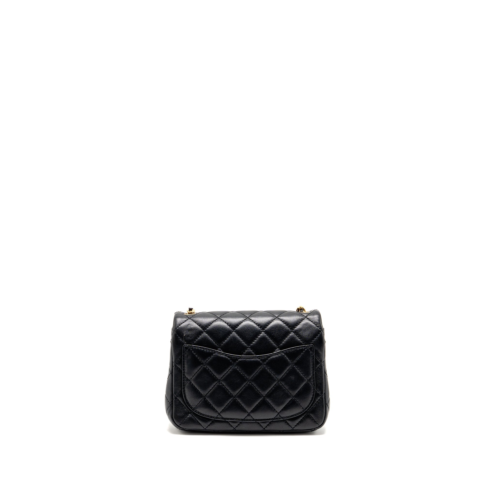 CHANEL PEARL CRUSH MINI SQUARE FLAP BAG LAMBSKIN BLACK GHW (MICROCHIP)