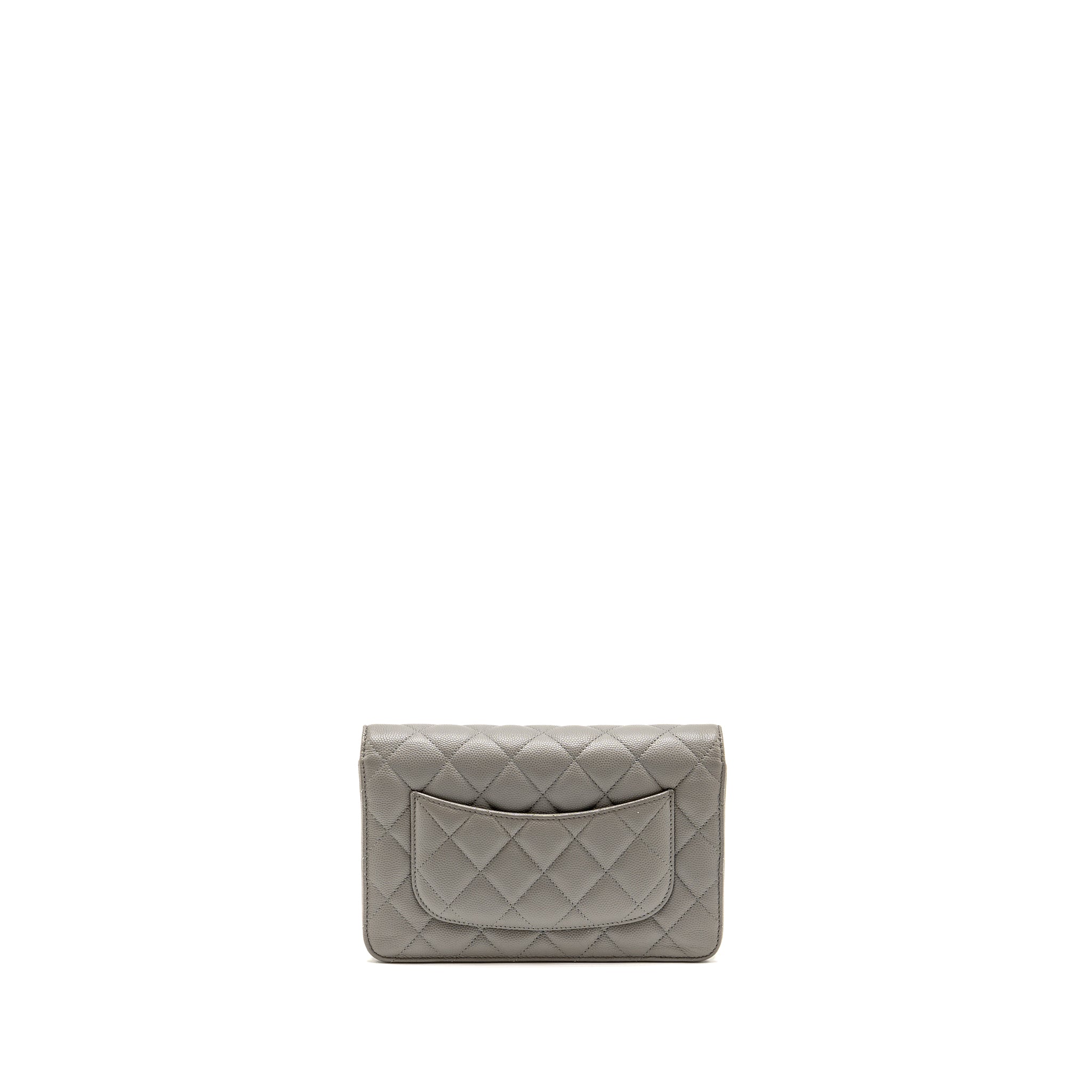 CHANEL CLASSIC WALLET ON CHAIN CAVIAR GREY LGHW (MICROCHIP)
