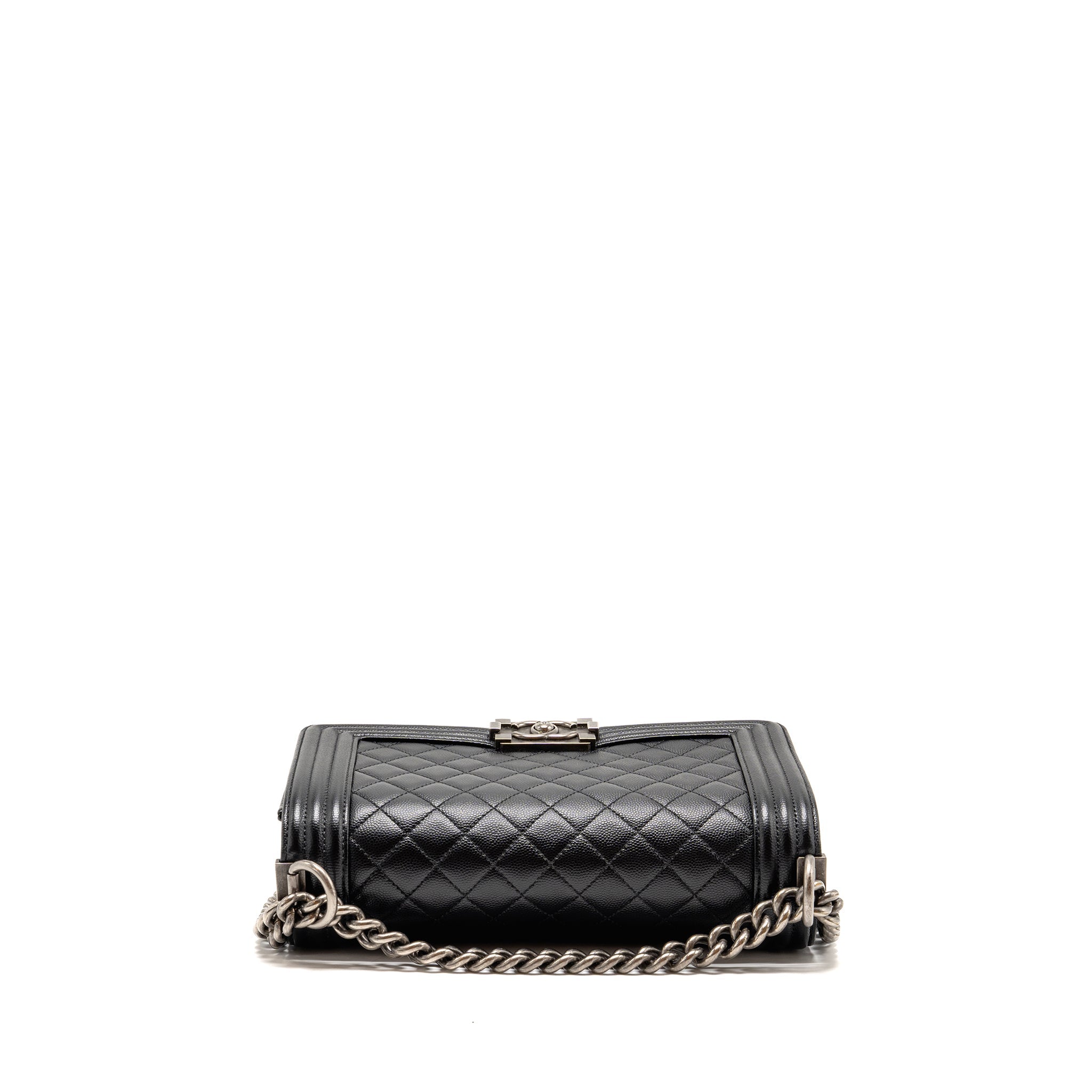 CHANEL MEDIUM BOY BAG CAVIAR BLACK RUTHENIUM SILVER HARDWARE