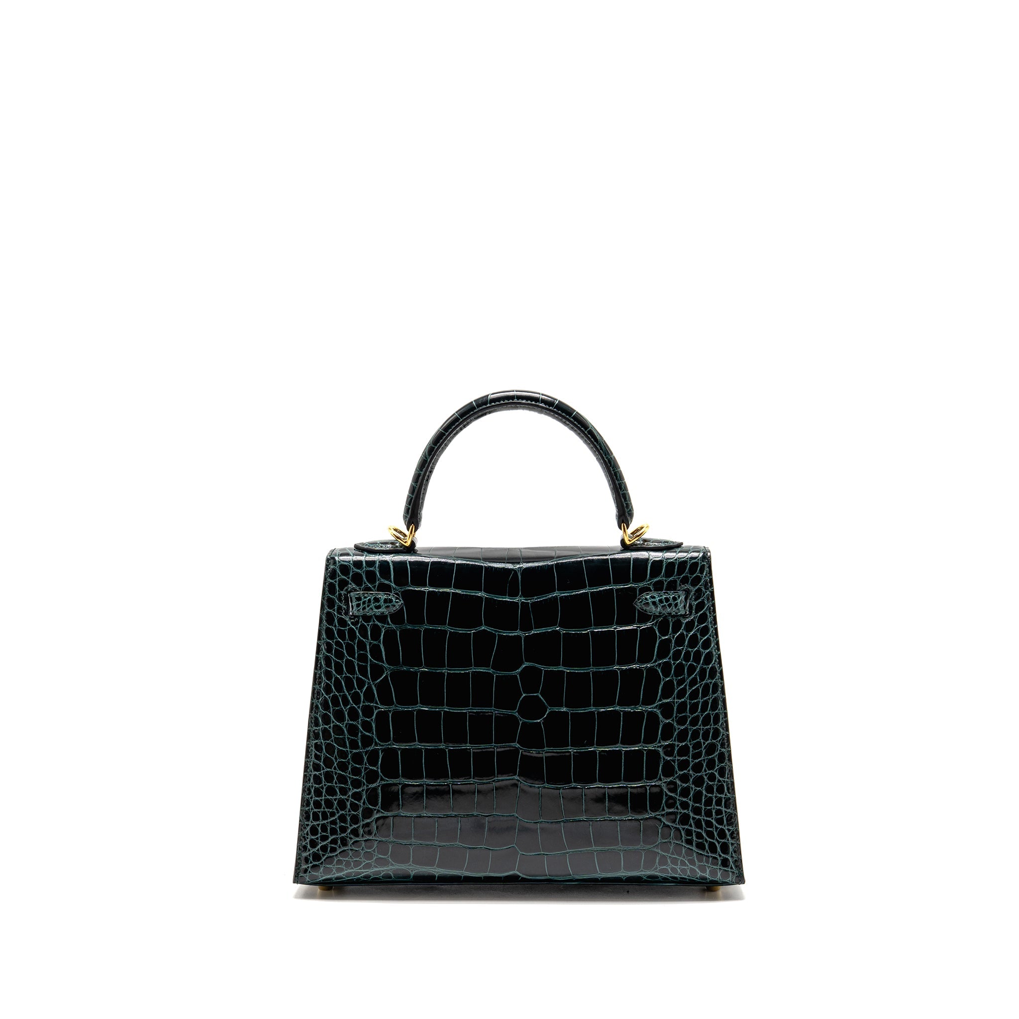HERMES KELLY 25 SHINY ALLIGATOR MISSISSIPPIENSIS VERT CYPRES GHW