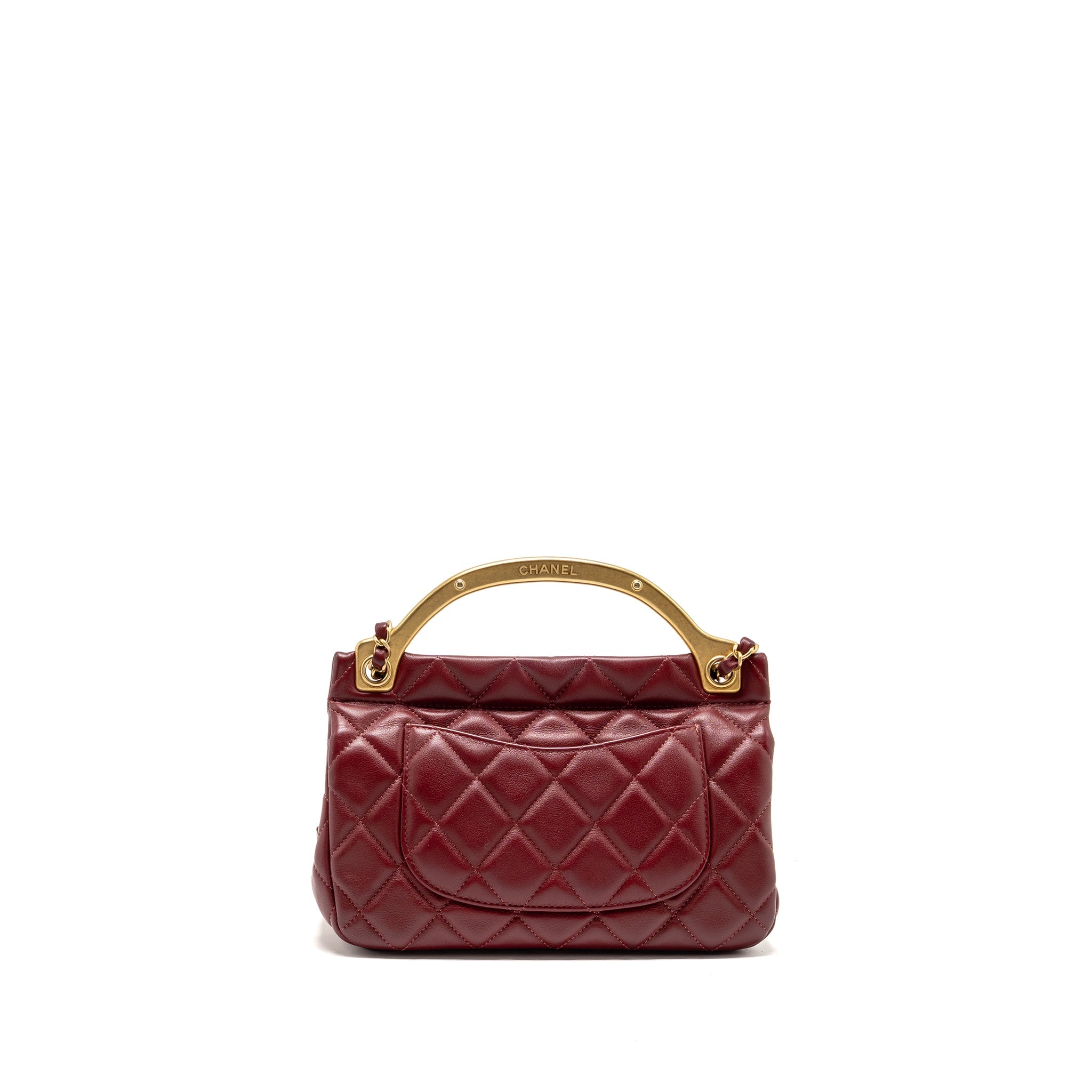 CHANEL HANGER FLAP BAG LAMBSKIN DARK RED GHW (MICROCHIP)