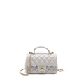 CHANEL TOP HANDLE MINI RECTANGULAR FLAP BAG LAMBSKIN LIGHT GREY LGHW (MICROCHIP)