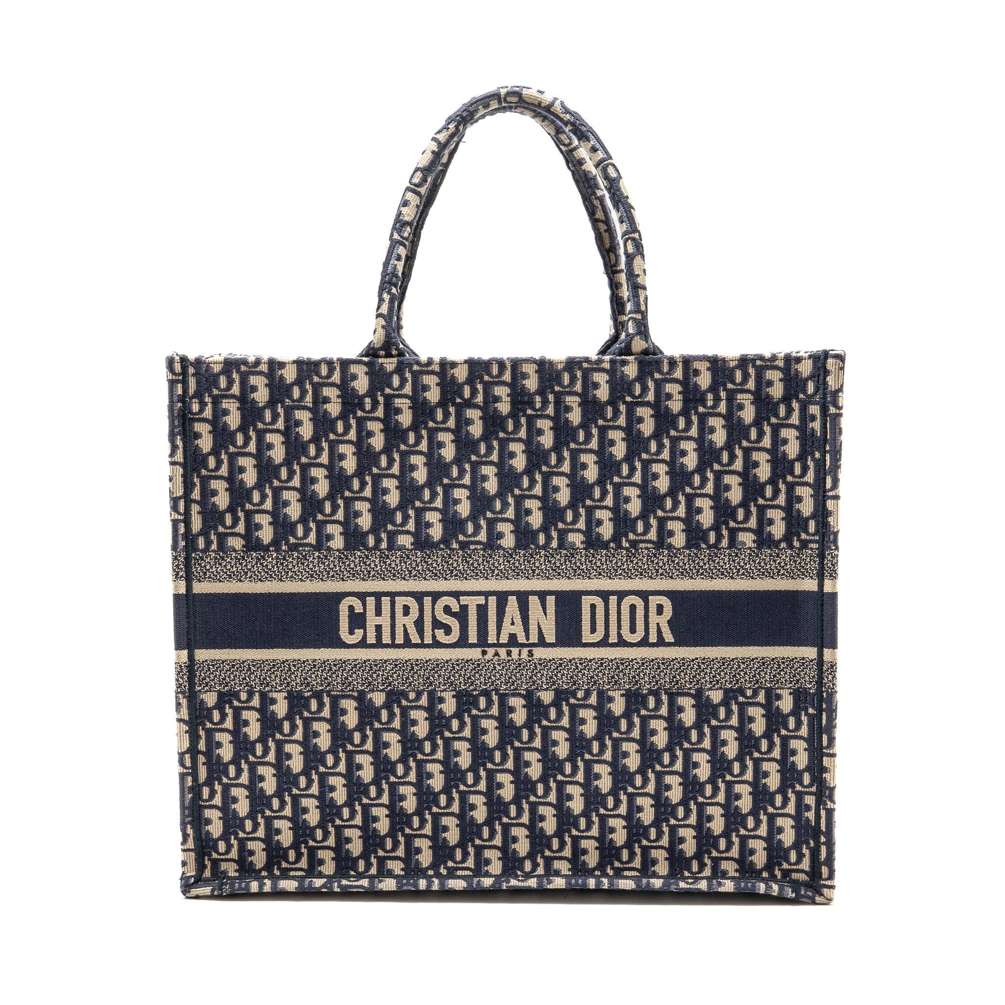 DIOR LARGE BOOK TOTE BLUE DIOR OBLIQUE EMBROIDERY