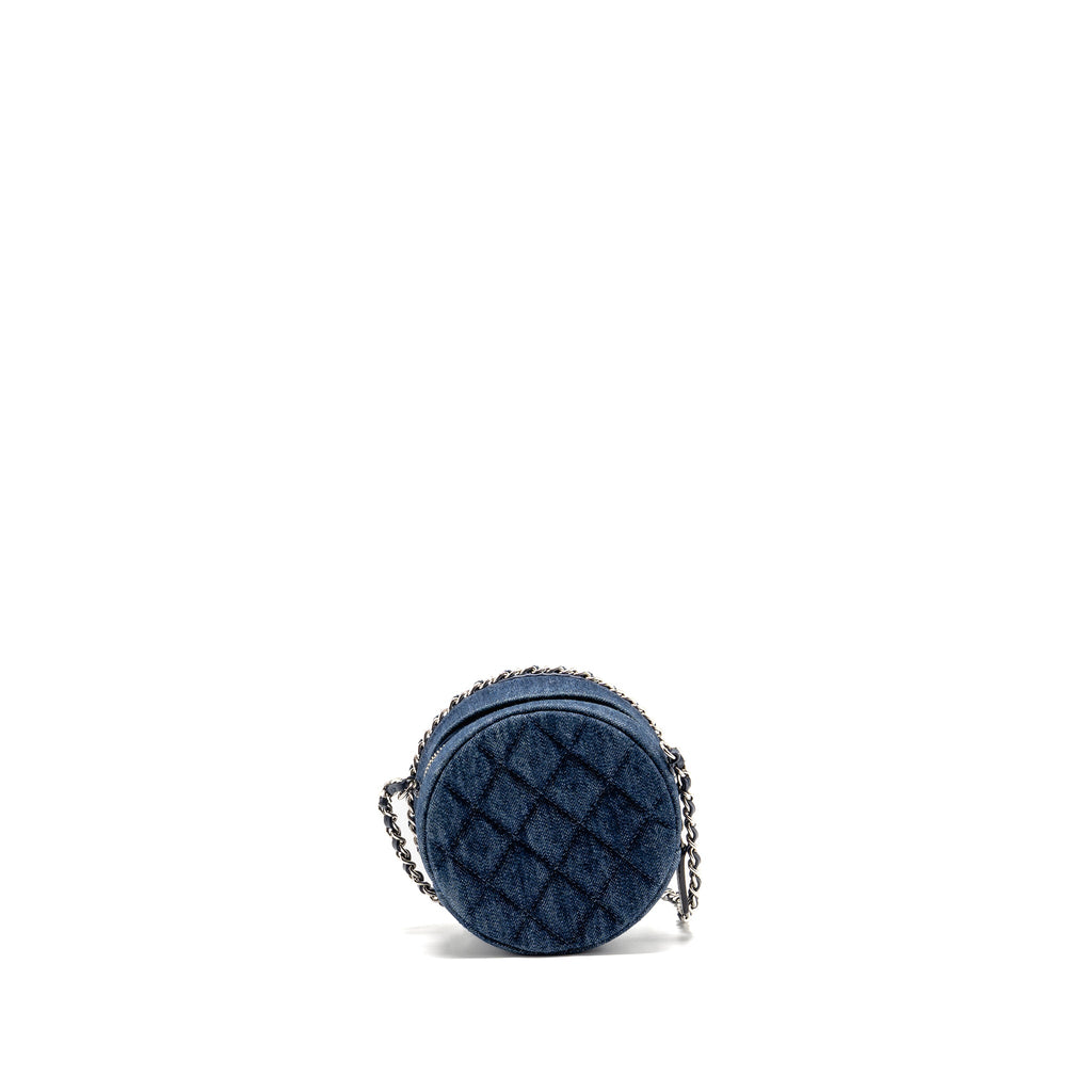 CHANEL CC QUILTED ROUND CLUTCH WITH CHAIN DENIM DARK BLUE SHW