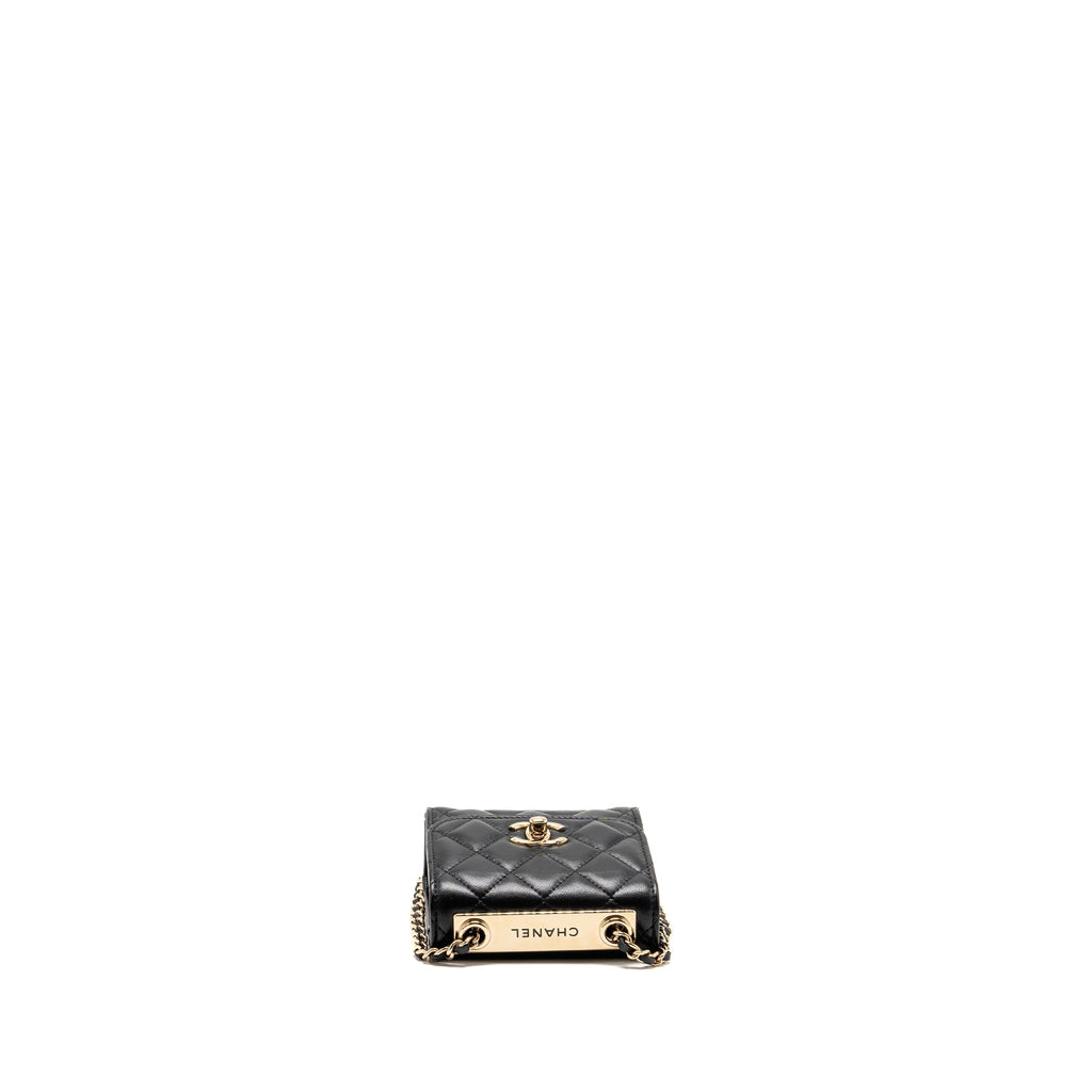 CHANEL MINI TRENDY CC CLUTCH WITH CHAIN LAMBSKIN BLACK LGHW