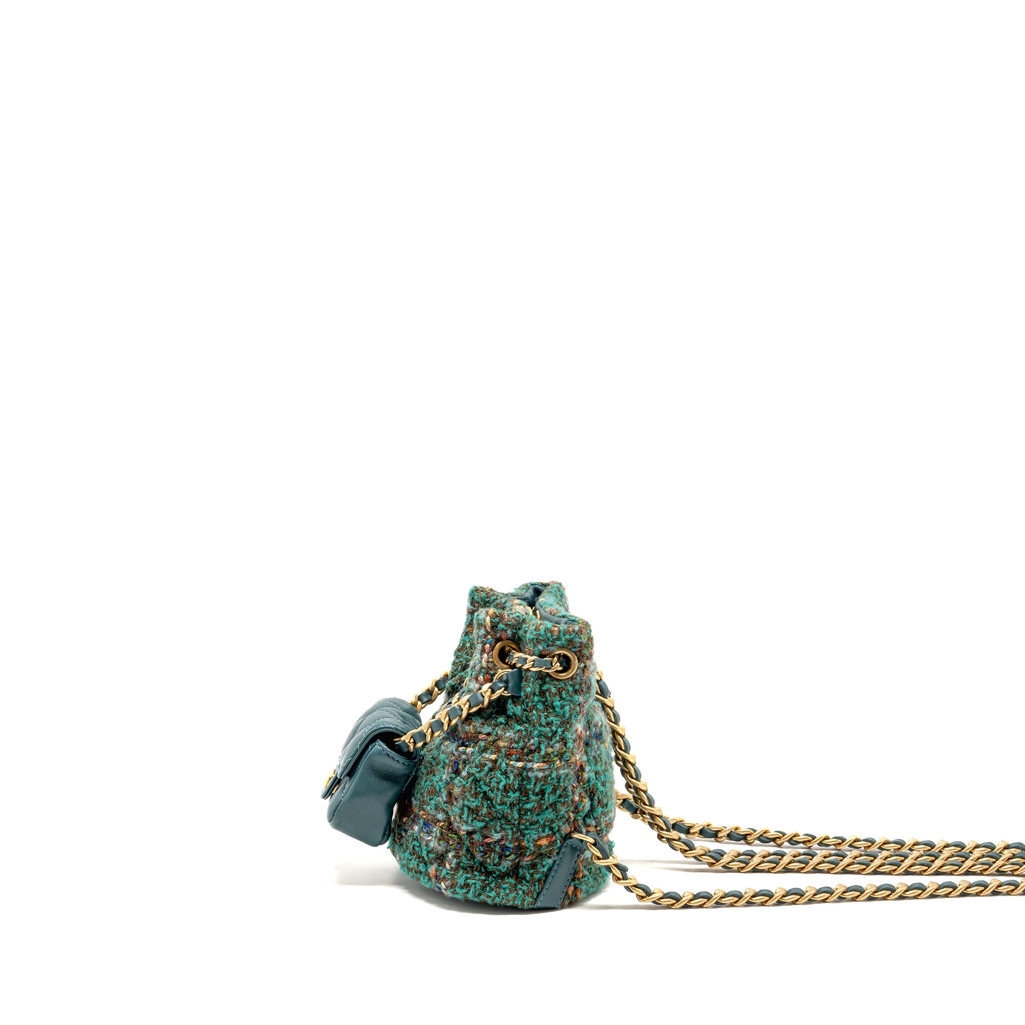 CHANEL BUCKET BACKPACK WITH CASE TWEED/LAMBSKIN DARK GREEN/MULTICOLOUR GHW (MICROCHIP)