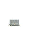 CHANEL BOY WALLET ON CHAIN PATENT CALFSKIN IRIDESCENT LIGHT BLUE LGHW