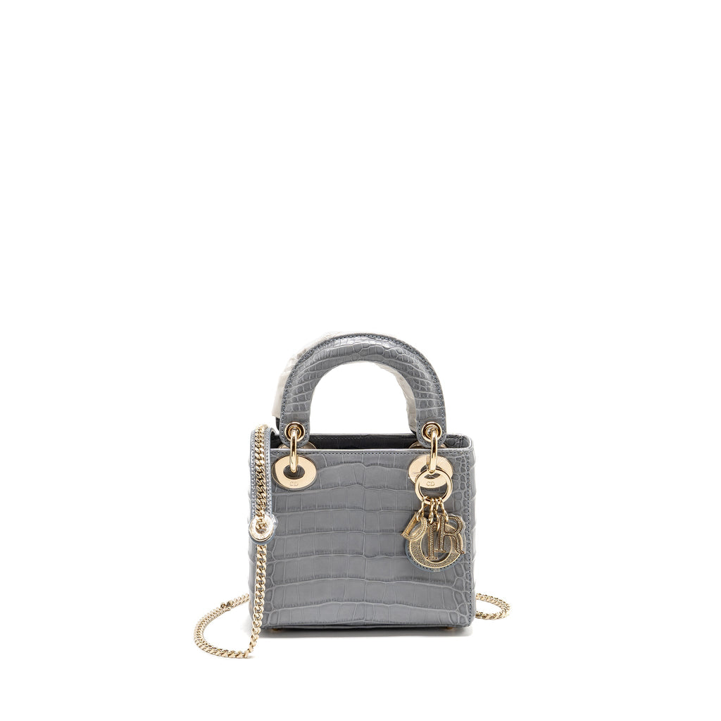 DIOR MINI LADY DIOR ALLIGATOR MISSISSIPPIENSIS GREY LGHW