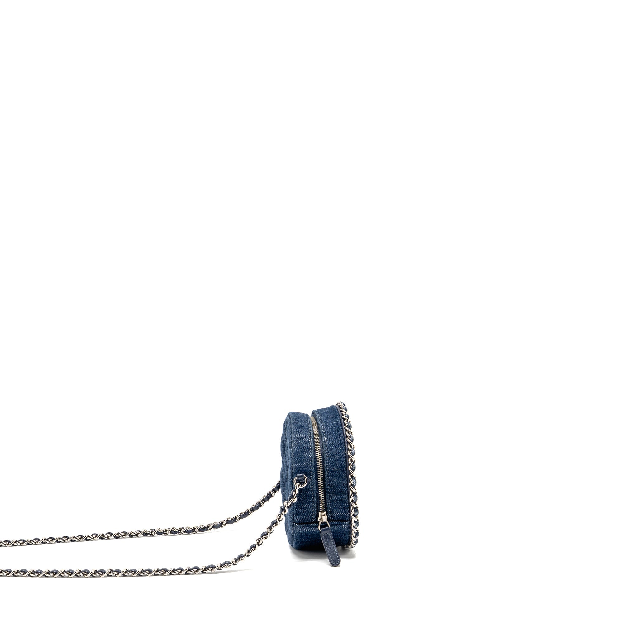 CHANEL CC QUILTED ROUND CLUTCH WITH CHAIN DENIM DARK BLUE SHW