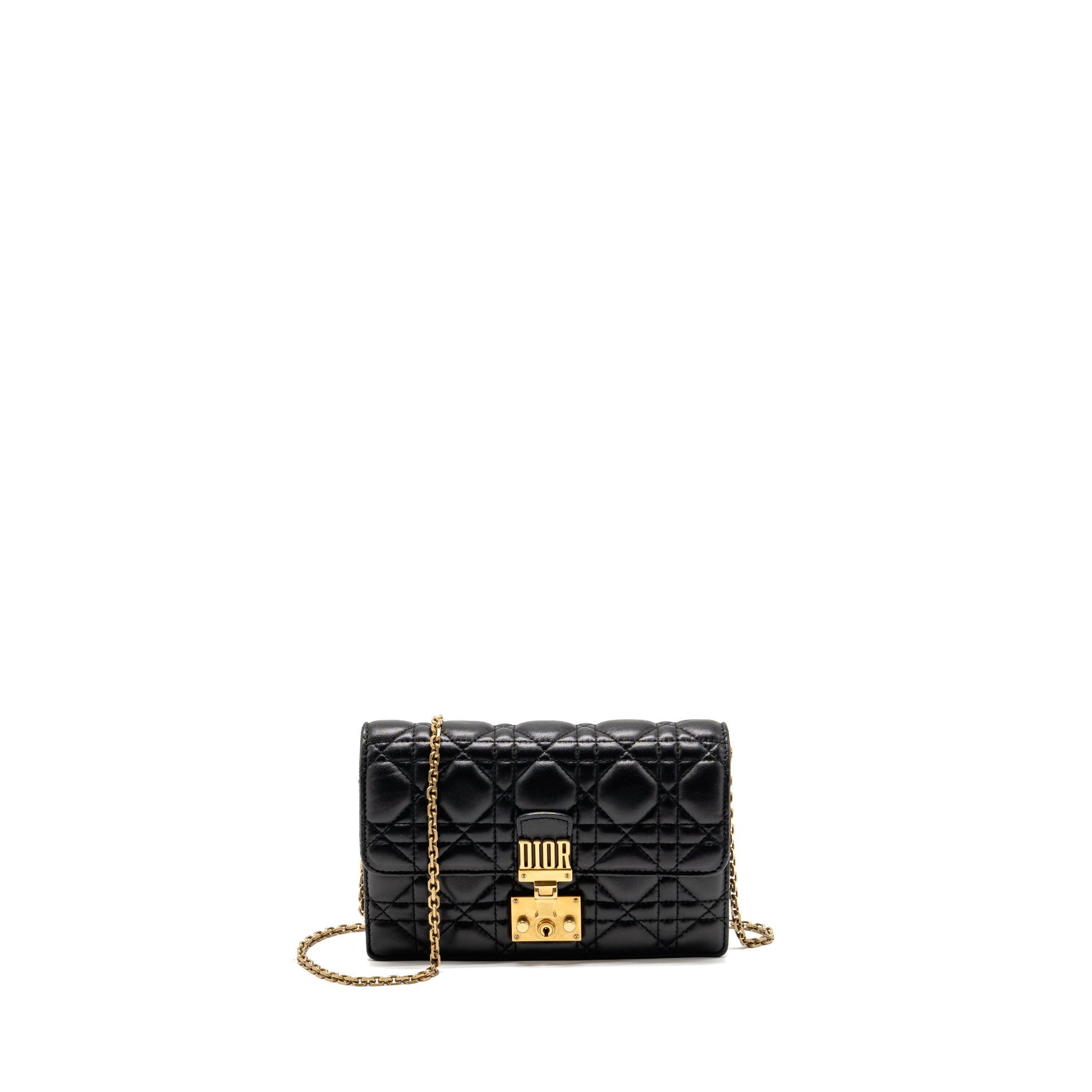 DIOR DIORADDICT WALLET ON CHAIN CANNAGE LEATHER BLACK GHW