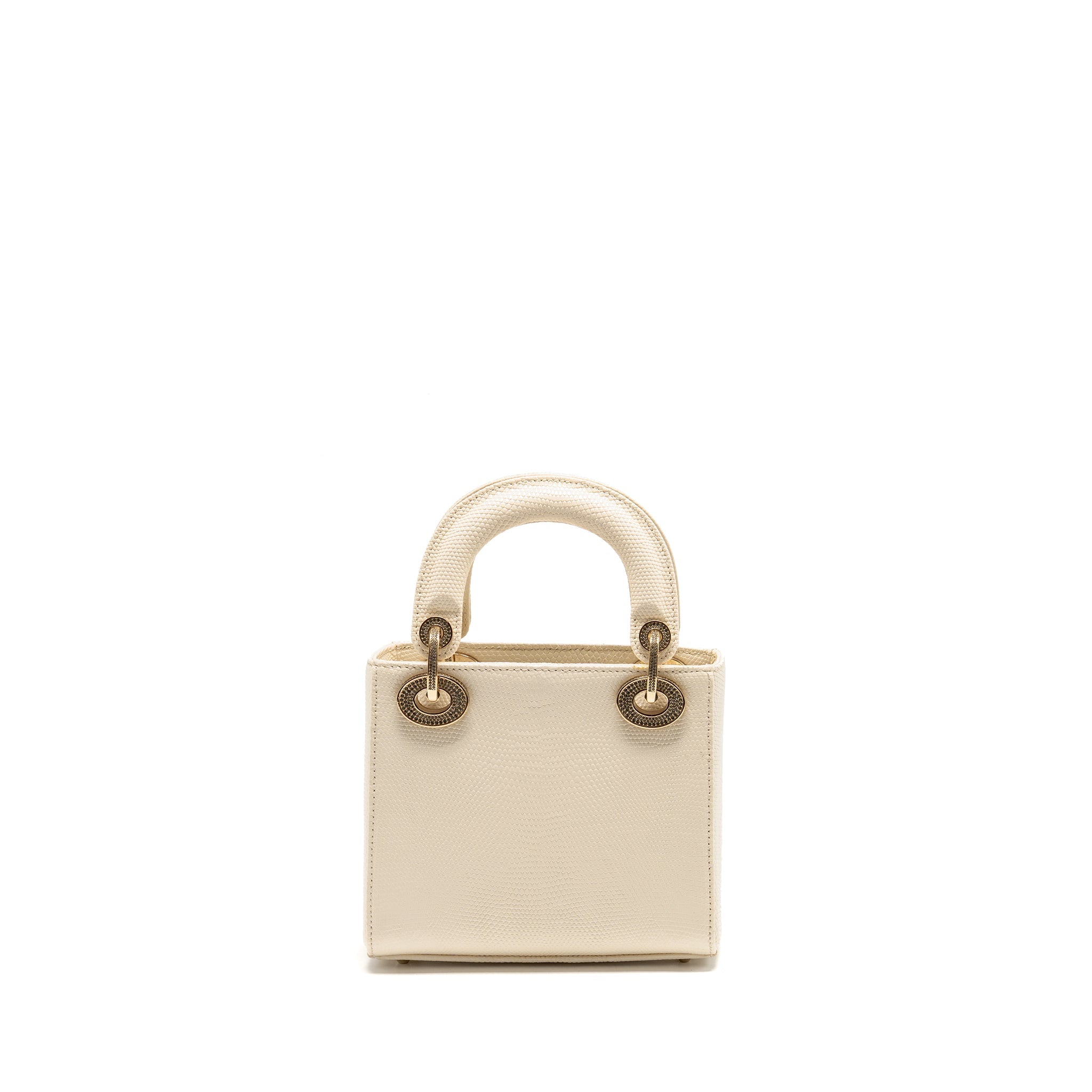 DIOR MINI LADY DIOR LIZARD WITH CRYSTAL WHITE LGHW