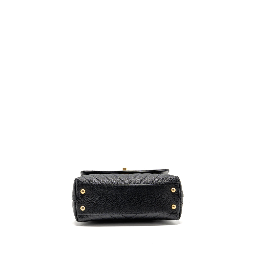 CHANEL SMALL COCO HANDLE WITH LIZARD EMBOSSED HANDLE CHEVRON CAVIAR BLACK GHW