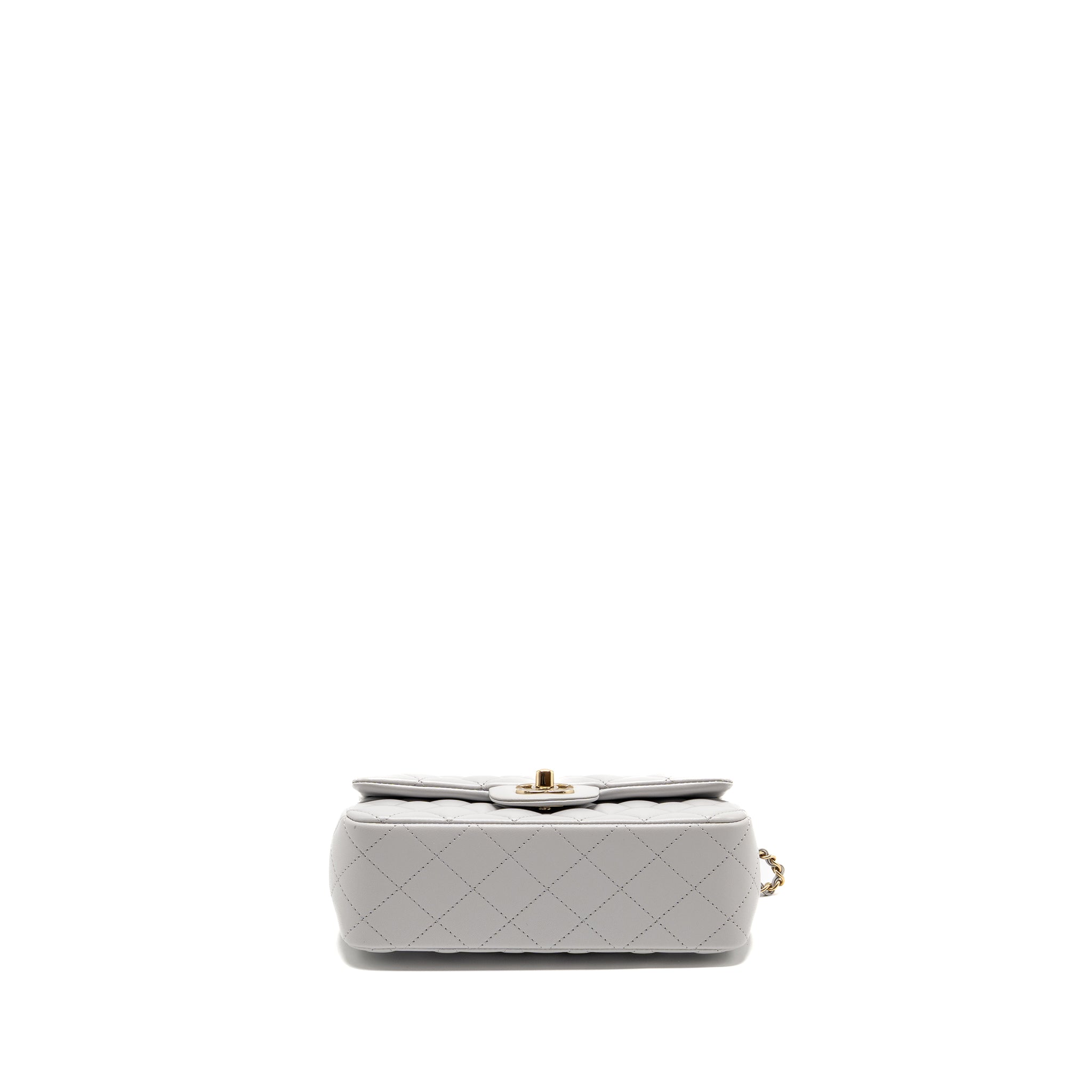 CHANEL TOP HANDLE MINI RECTANGULAR FLAP BAG LAMBSKIN LIGHT GREY LGHW (MICROCHIP)