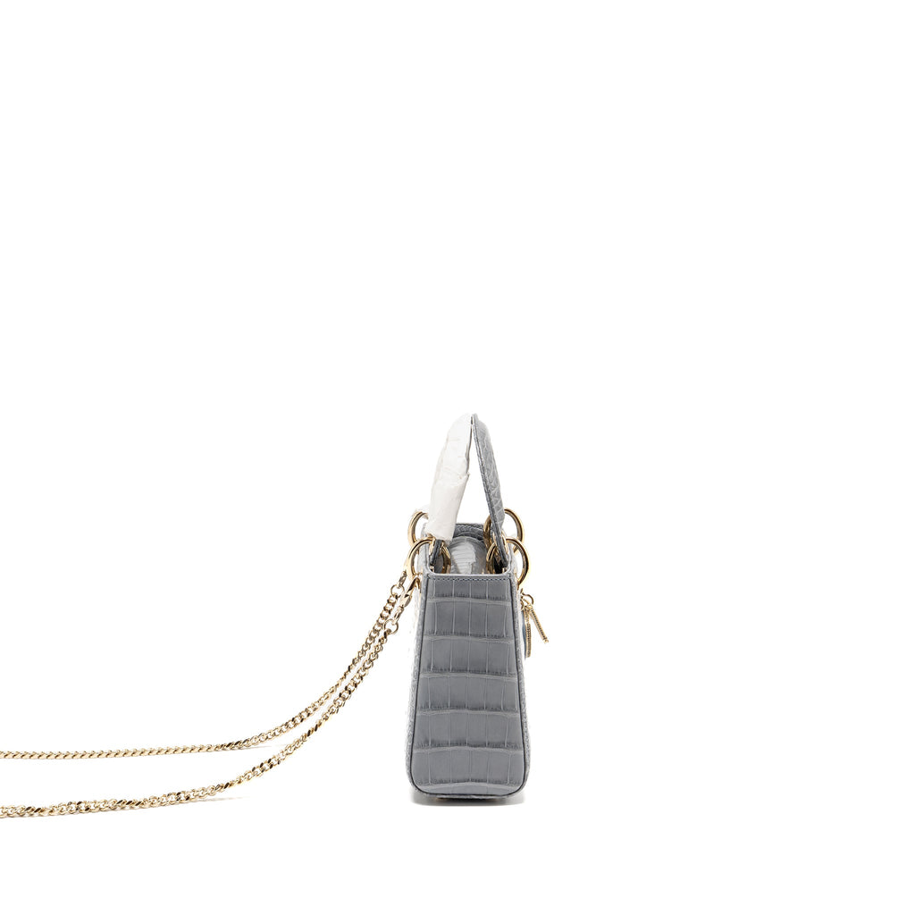 DIOR MINI LADY DIOR ALLIGATOR MISSISSIPPIENSIS GREY LGHW