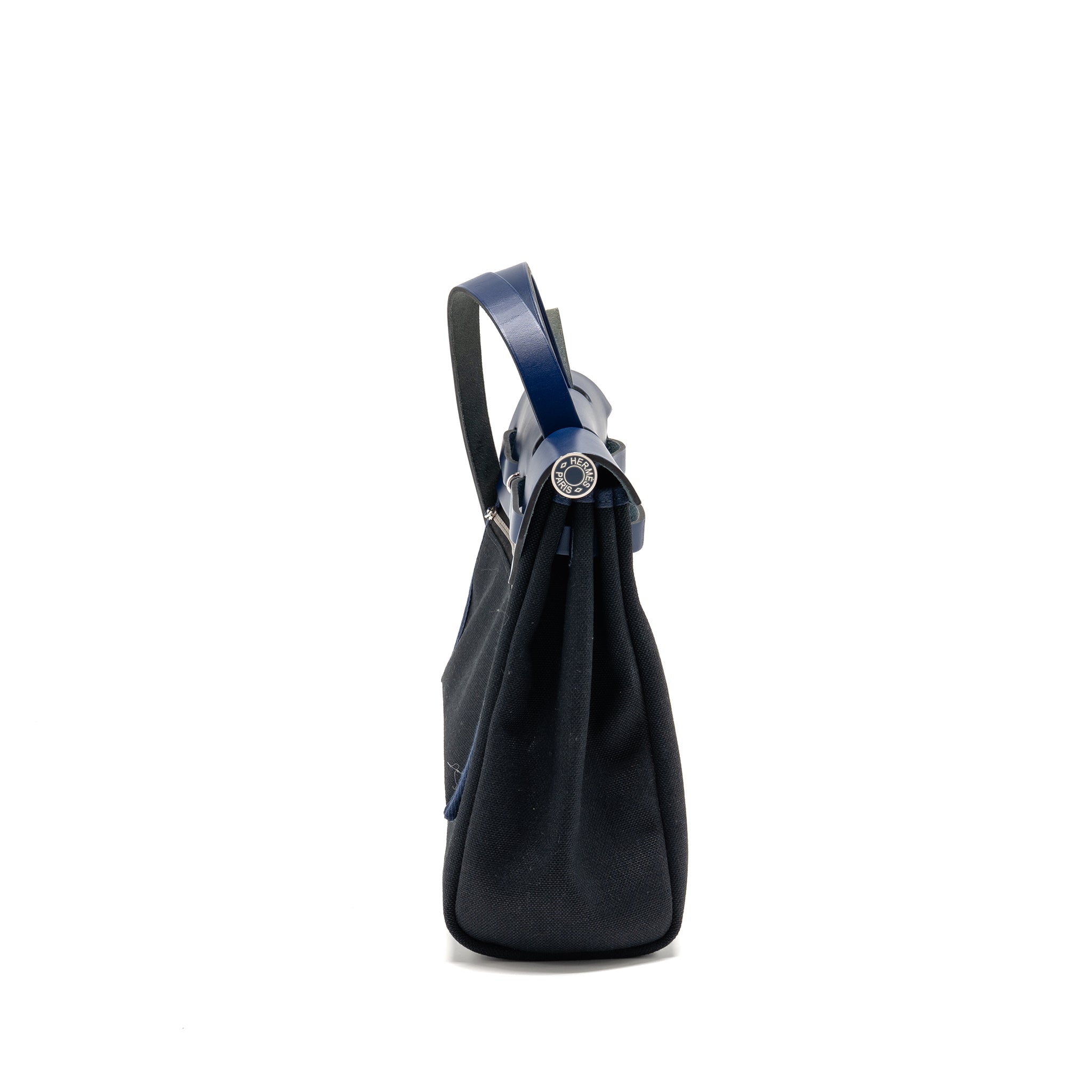 HERMES HERBAG 31 ZIP BAG CANVAS/LEATHER BLACK/BLUE SAPHIR SHW