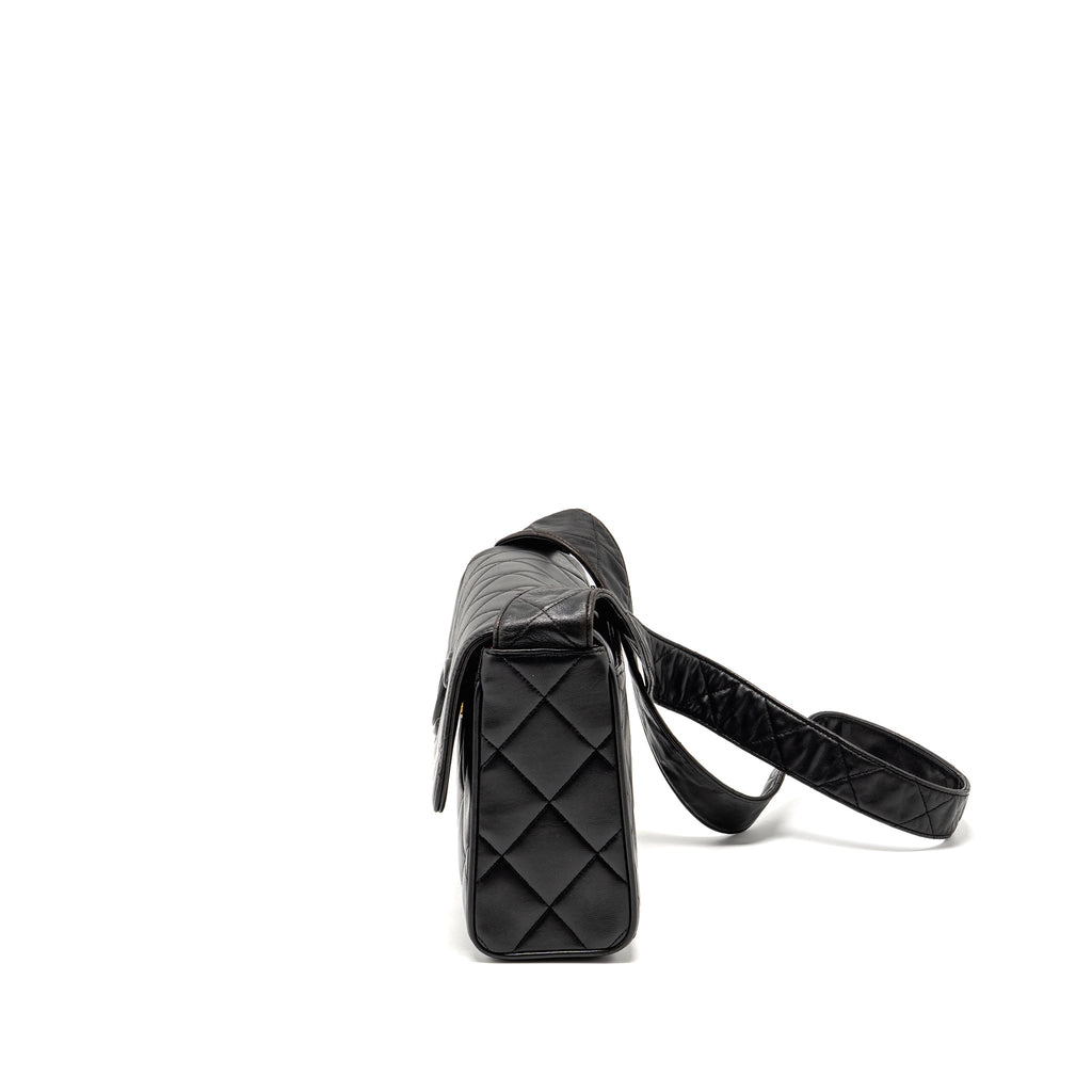 CHANEL VINTAGE QUILTED CC FLAP BAG LAMBSKIN BLACK GHW