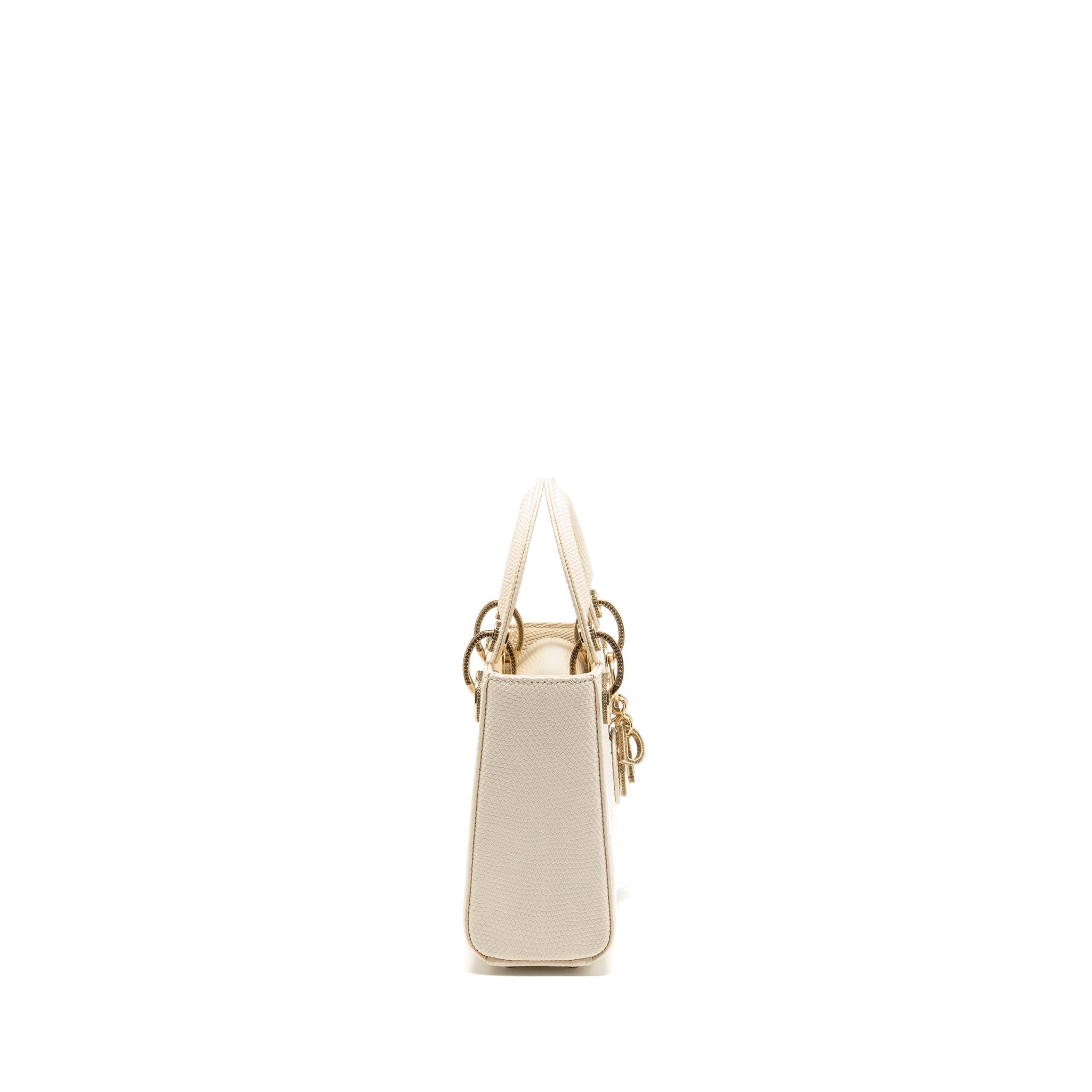 DIOR MINI LADY DIOR LIZARD WITH CRYSTAL WHITE LGHW