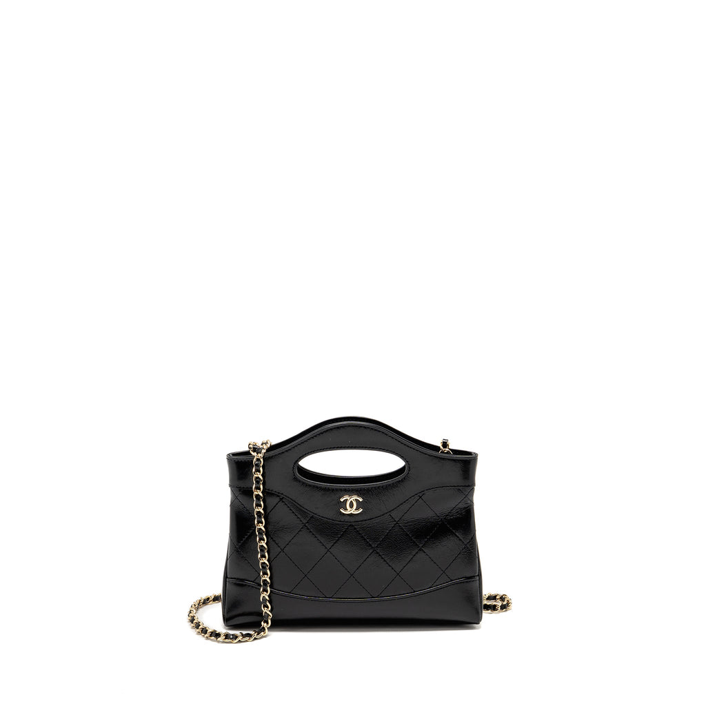CHANEL 24C MINI 31 CLUTCH WITH CHAIN SHINY CALFSKIN BLACK LGHW (MICROCHIP)