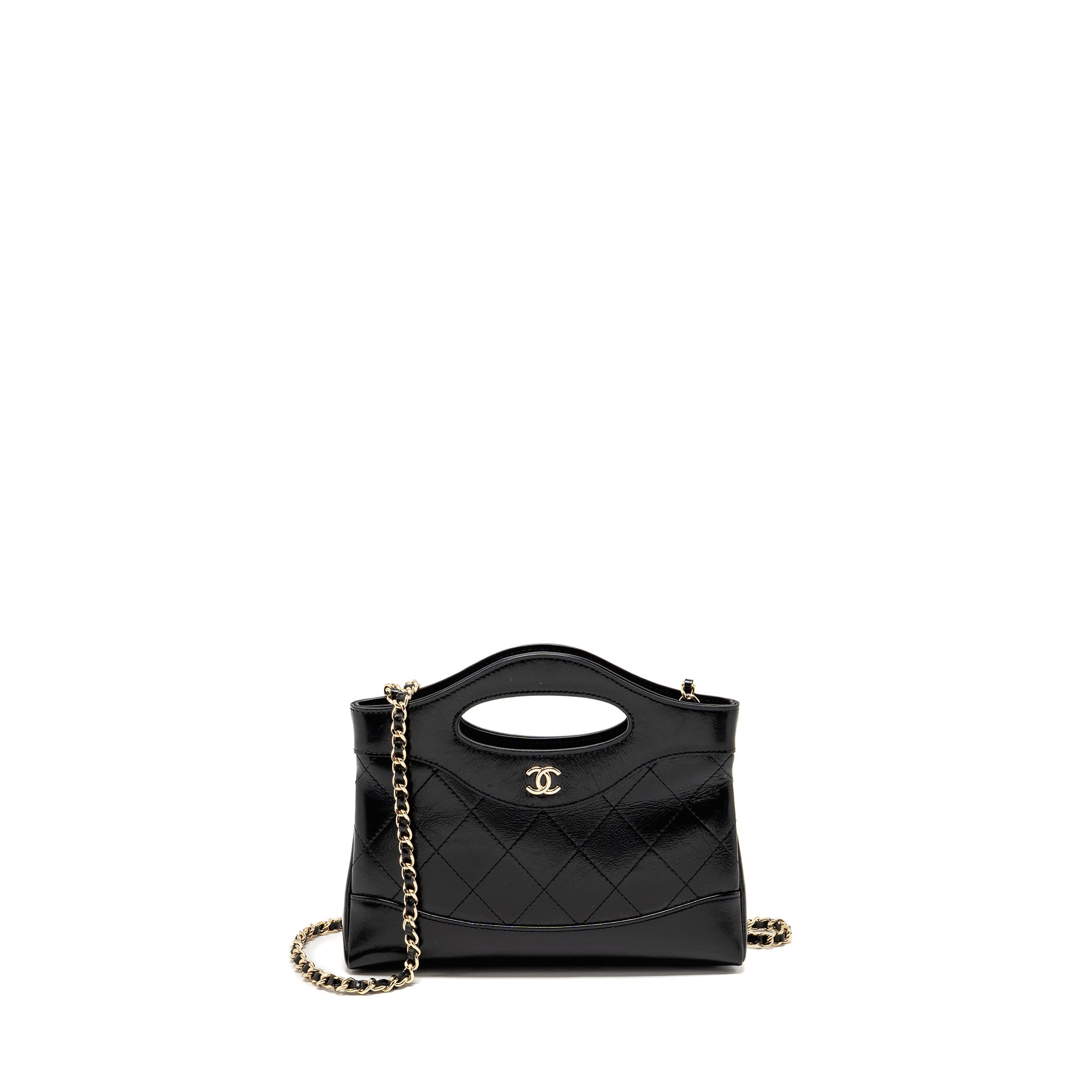CHANEL 24C MINI 31 CLUTCH WITH CHAIN SHINY CALFSKIN BLACK LGHW (MICROCHIP)