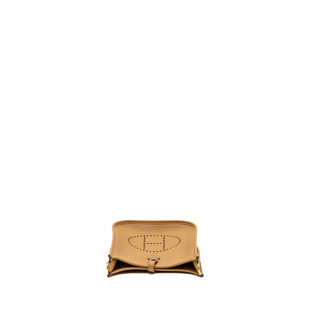 HERMES MINI EVELYNE CLEMENCE BISCUIT / CAMEL GHW