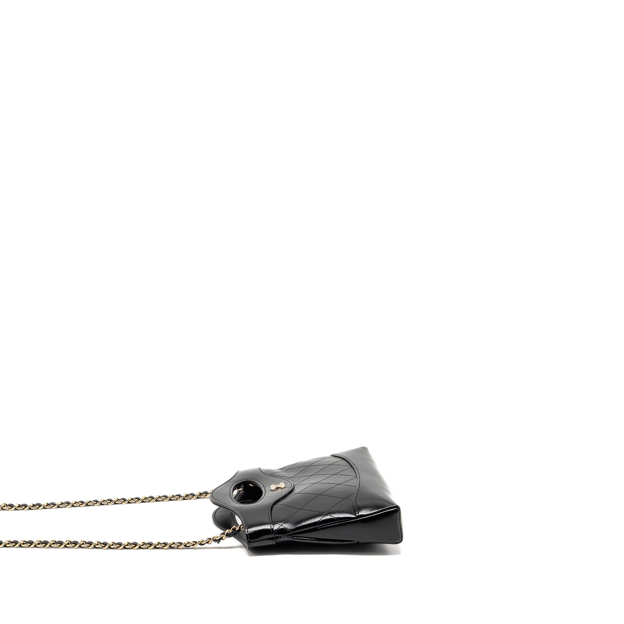 CHANEL 24C MINI 31 CLUTCH WITH CHAIN SHINY CALFSKIN BLACK LGHW (MICROCHIP)