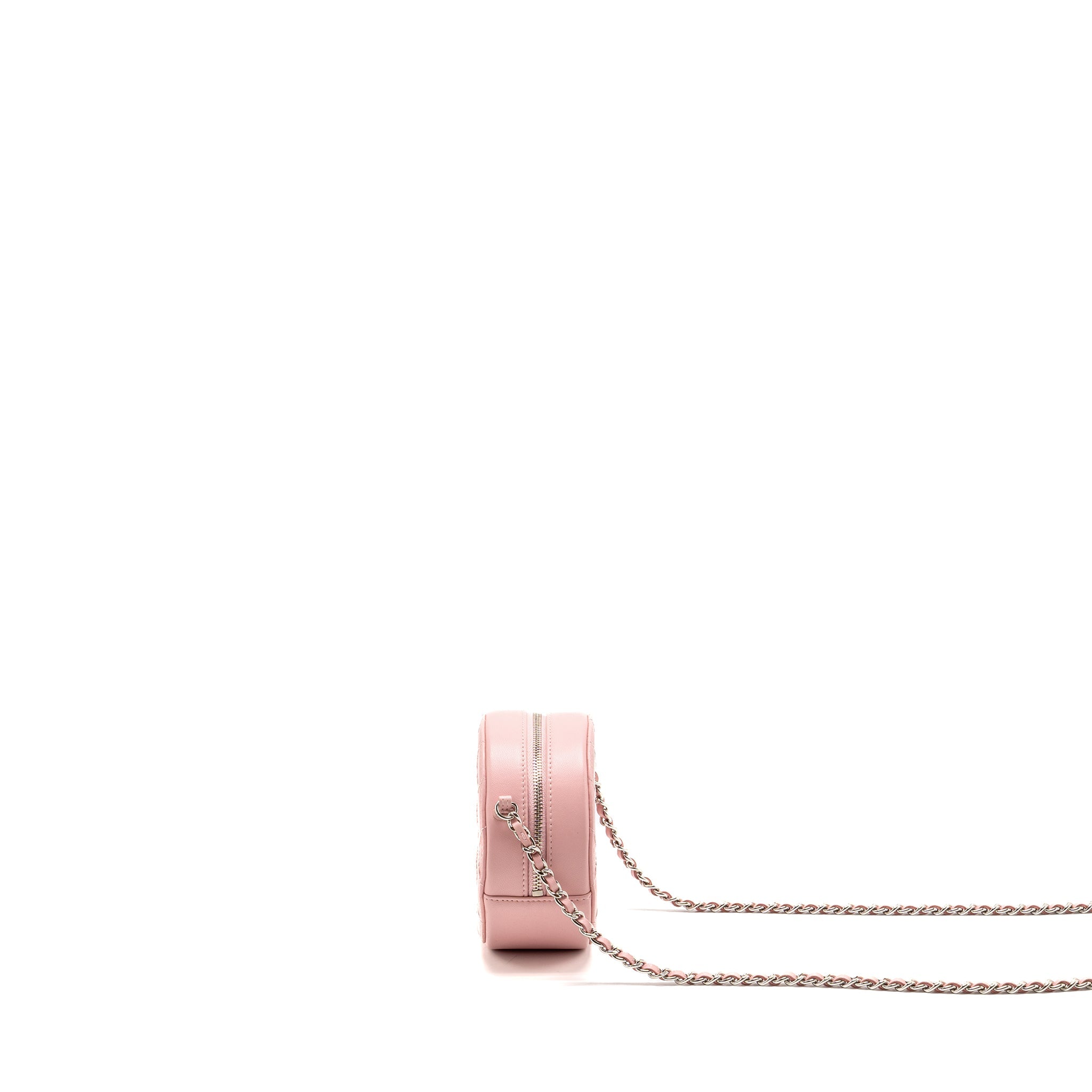 CHANEL MINI ROUND VANITY CLUTCH WITH CHAIN LAMBSKIN PINK SHW
