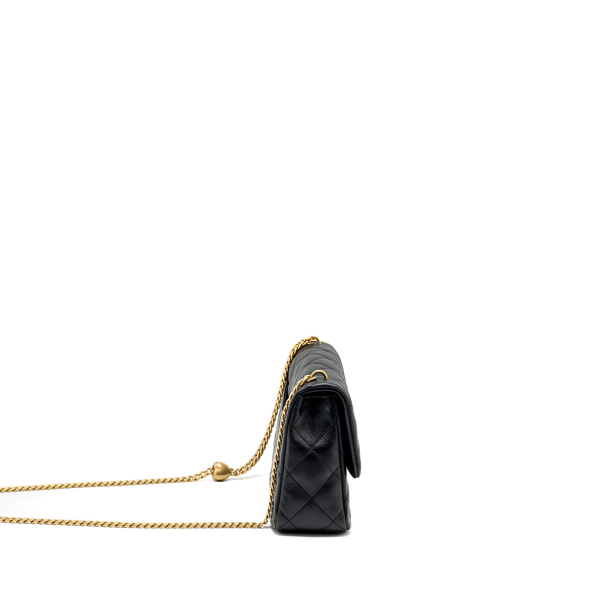 CHANEL COCO LOVE FLAP BAG ADJUSTABLE CHAIN CAVIAR BLACK GHW (MICROCHIP)
