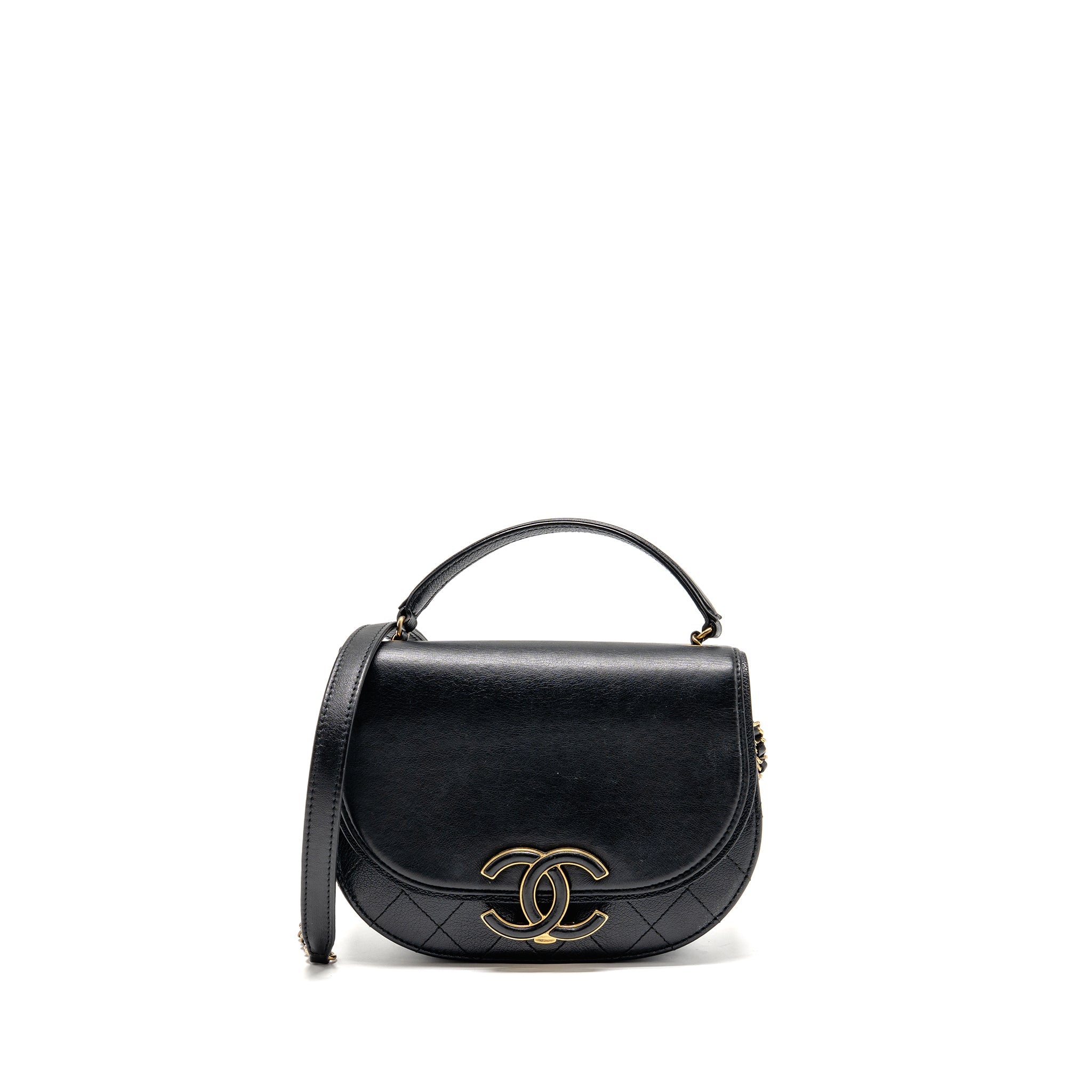 CHANEL SMALL COCO CURVE FLAP BAG SHINY GOATSKIN/CALFSKIN BLACK GHW
