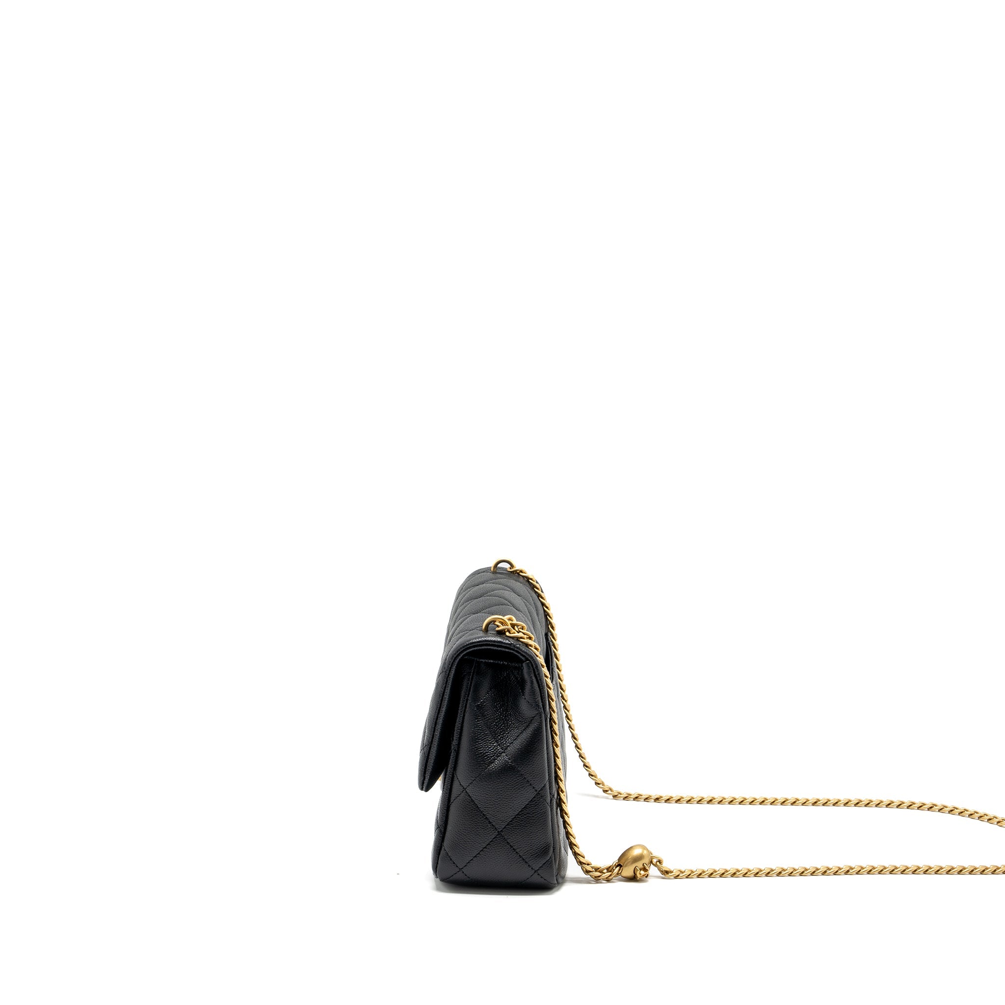 CHANEL COCO LOVE FLAP BAG ADJUSTABLE CHAIN CAVIAR BLACK GHW (MICROCHIP)