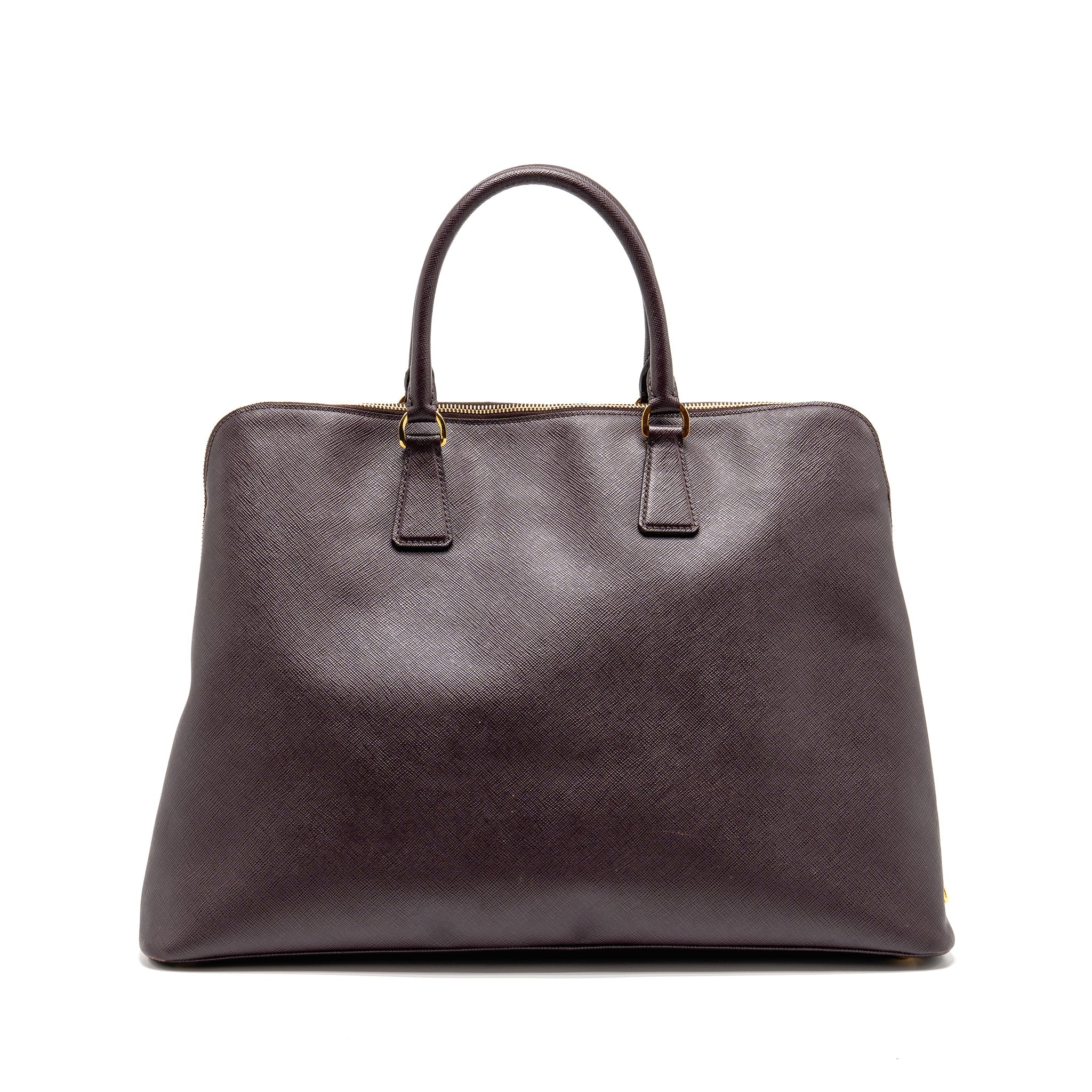 PRADA SAFFIANO VERNICE PROMENADE LARGE DOME TOTE BAG LEATHER MOGANO GHW
