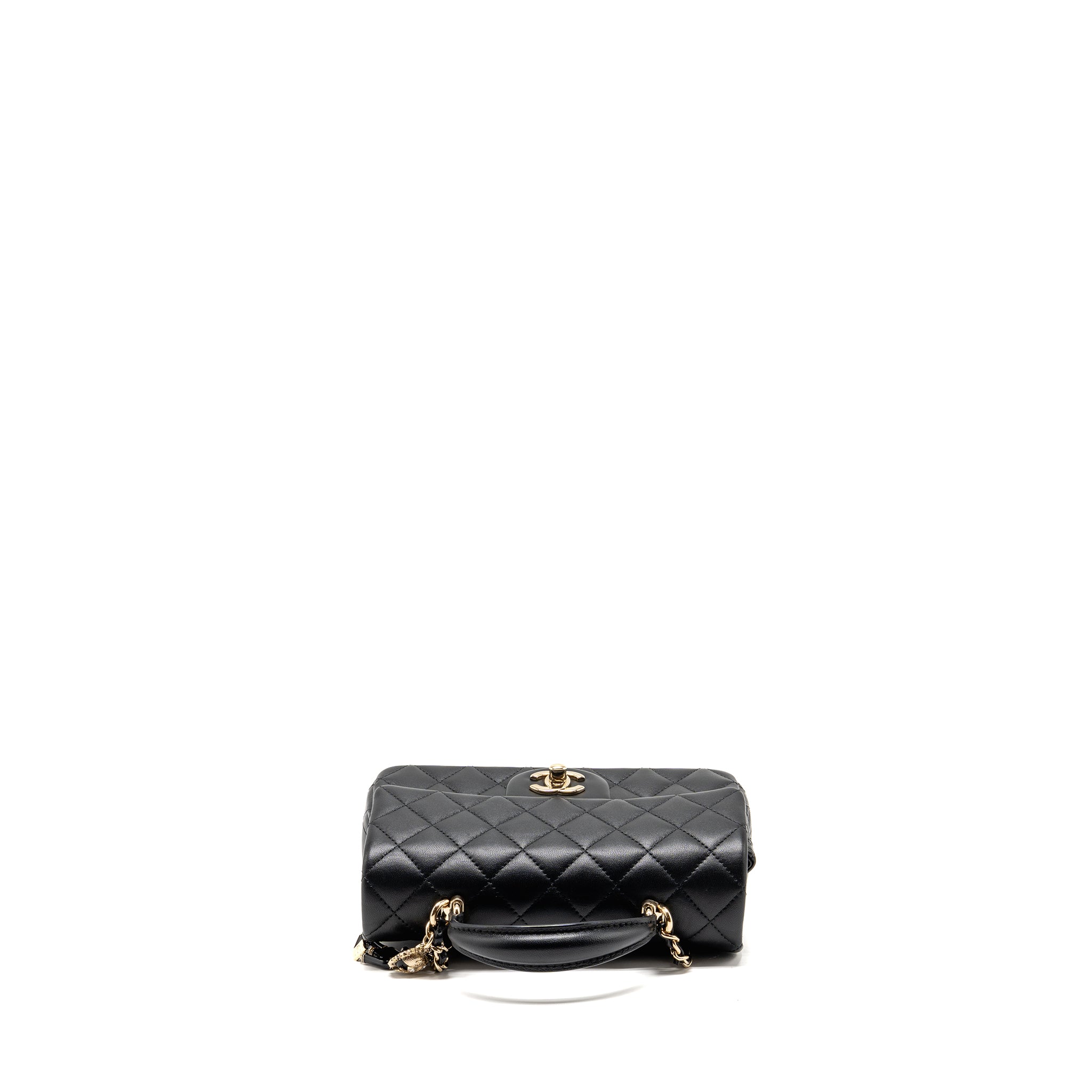 CHANEL TOP HANDLE MINI RECTANGULAR WITH DETAILED CHARM LAMBSKIN BLACK LGHW (MICROCHIP)