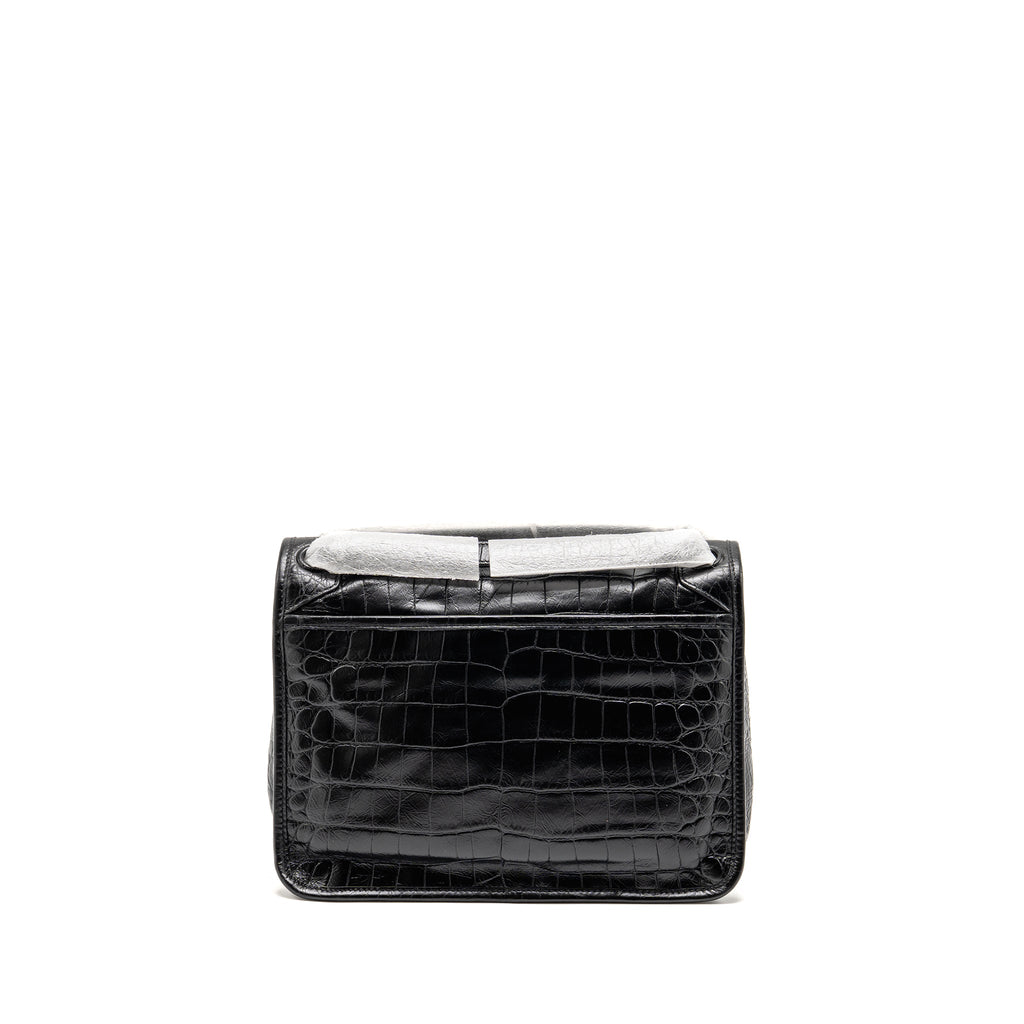 SAINT LAURENT / YSL MEDIUM NIKI BAG CROCODILE-EMBOSSED BLACK CALFSKIN BLACK HARDWARE