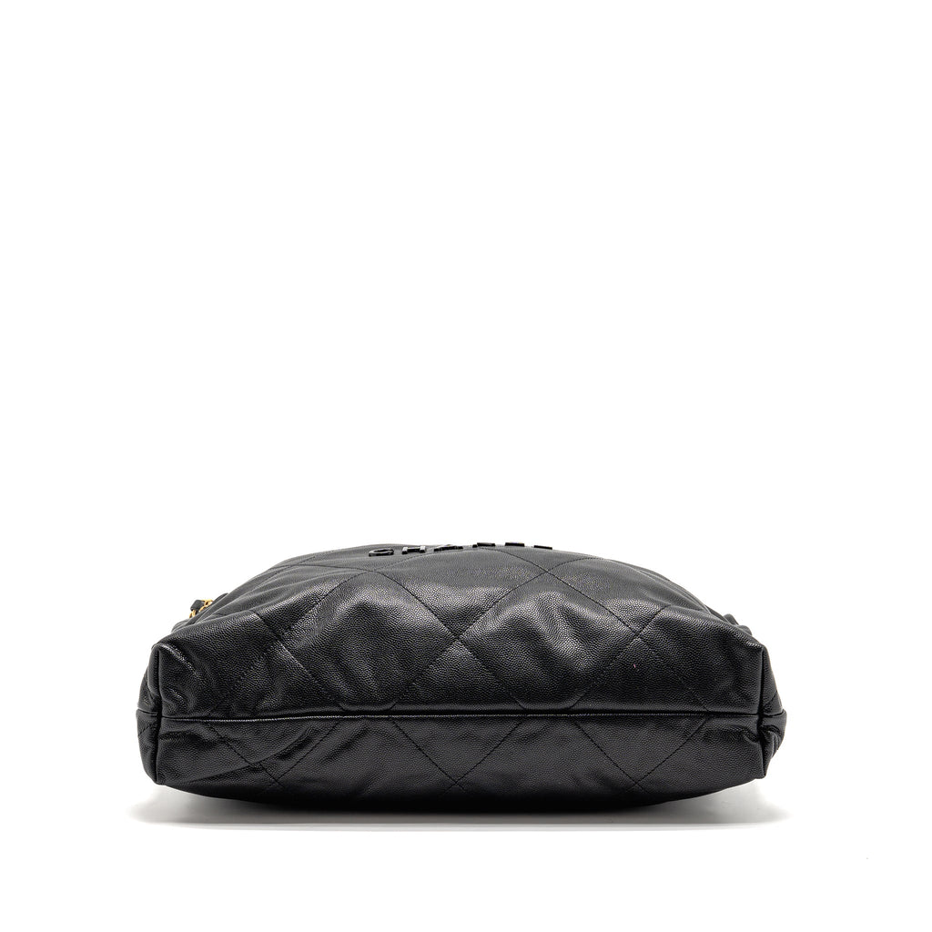 CHANEL MEDIUM 22 BAG BLACK LETTER CAVIAR BLACK GHW (MICROCHIP)