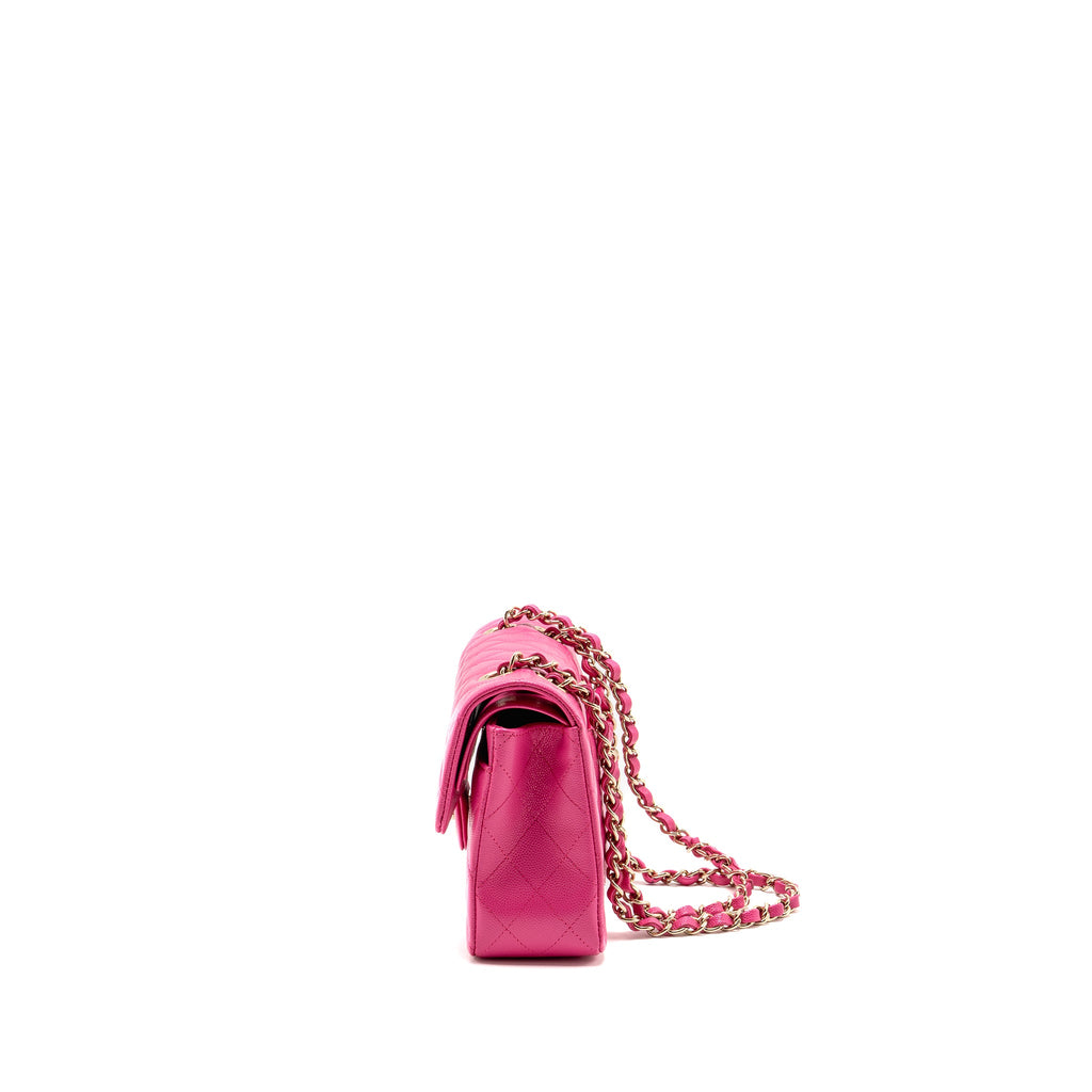 CHANEL SMALL CLASSIC DOUBLE FLAP BAG CAVIAR PINK LGHW (MICROCHIP)