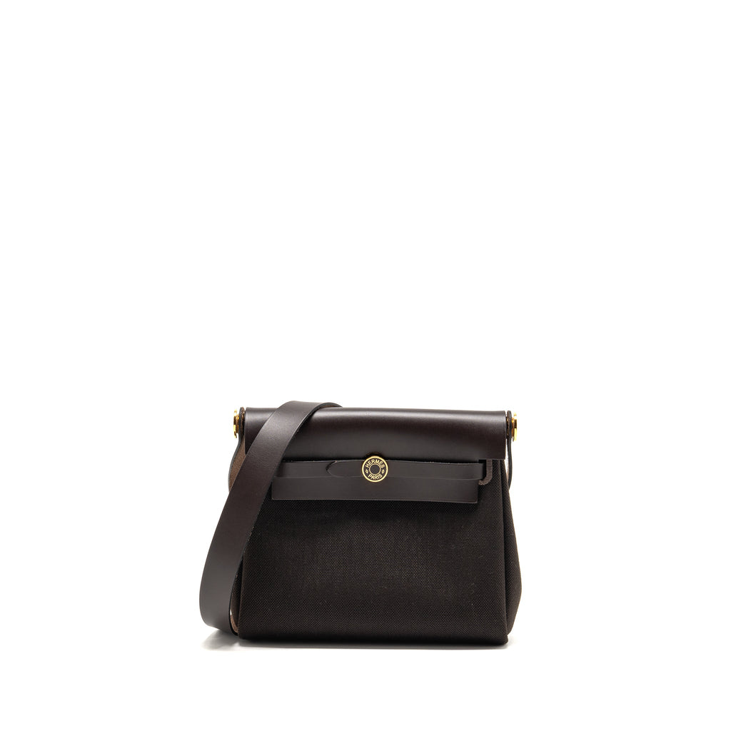 HERMES HERBAG MINI CANVAS / HUNTER LEATHER EBENE GHW