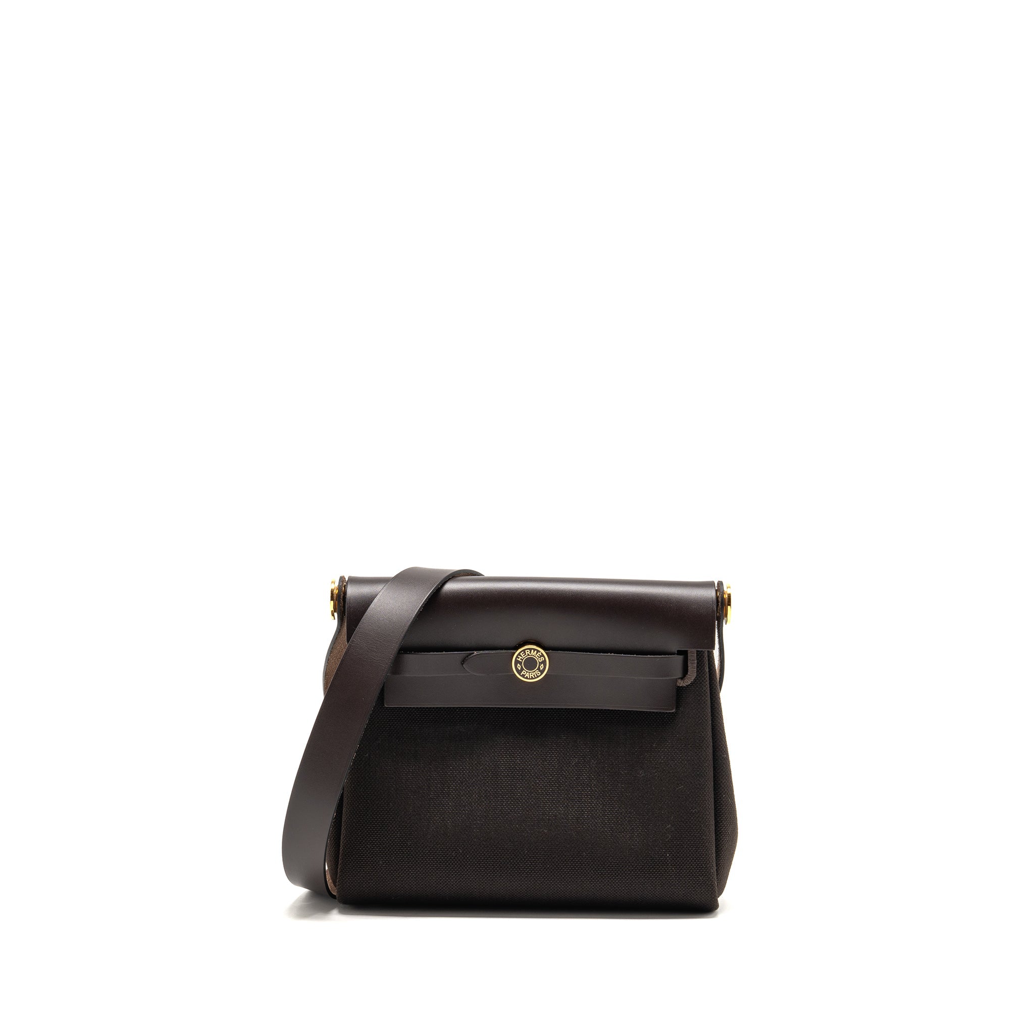 HERMES HERBAG MINI CANVAS / HUNTER LEATHER EBENE GHW