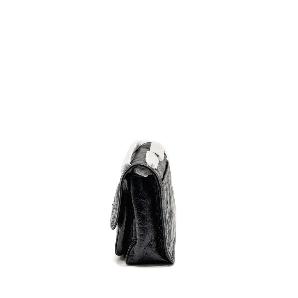 SAINT LAURENT / YSL MEDIUM NIKI BAG CROCODILE-EMBOSSED BLACK CALFSKIN BLACK HARDWARE