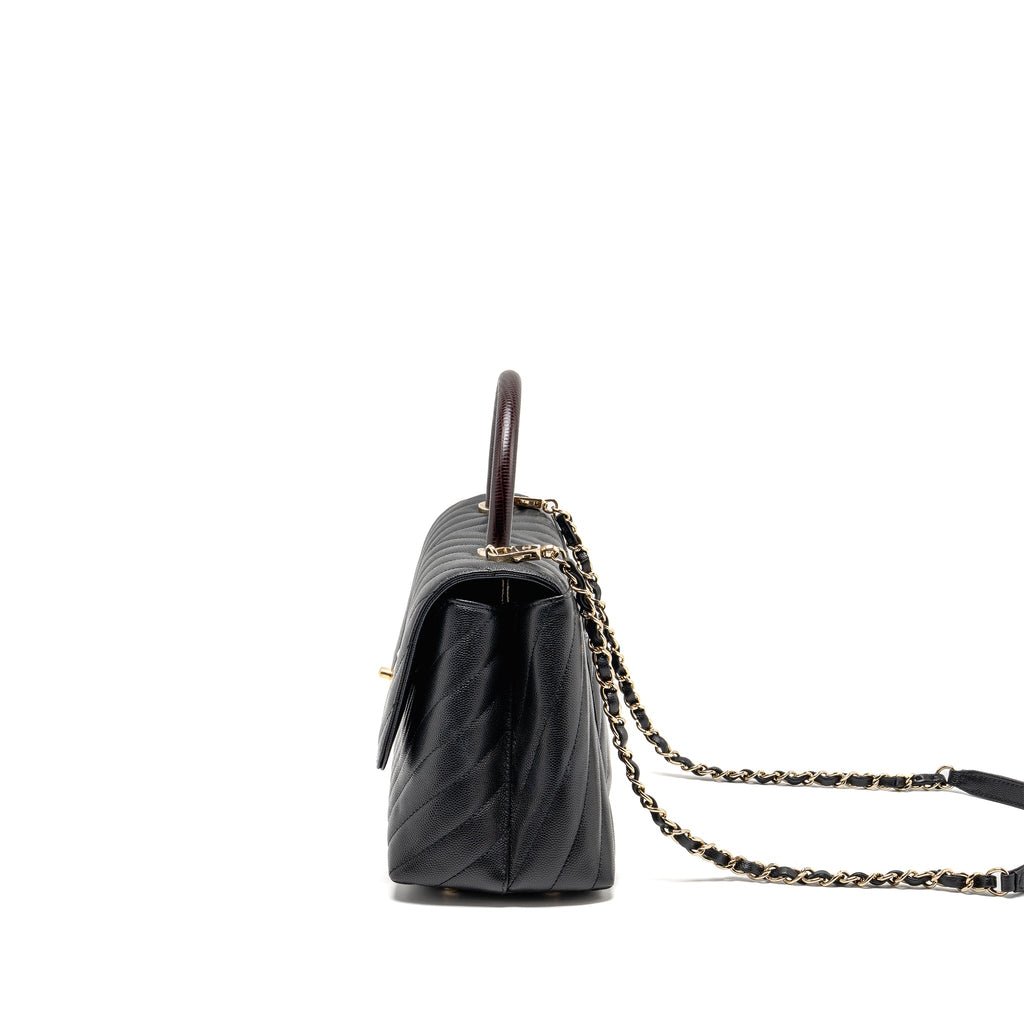 CHANEL MEDIUM CHEVRON COCO HANDLE CAVIAR BLACK / BURGUNDY HANDLE LGHW
