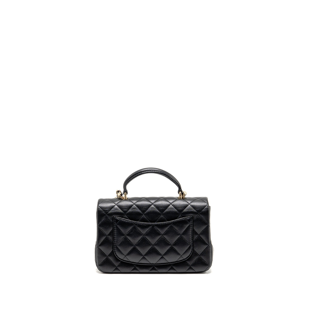CHANEL TOP HANDLE MINI RECTANGULAR WITH DETAILED CHARM LAMBSKIN BLACK LGHW (MICROCHIP)