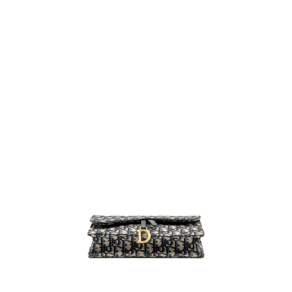 DIOR SADDLE POUCH DIOR OBLIQUE CANVAS BLUE GHW