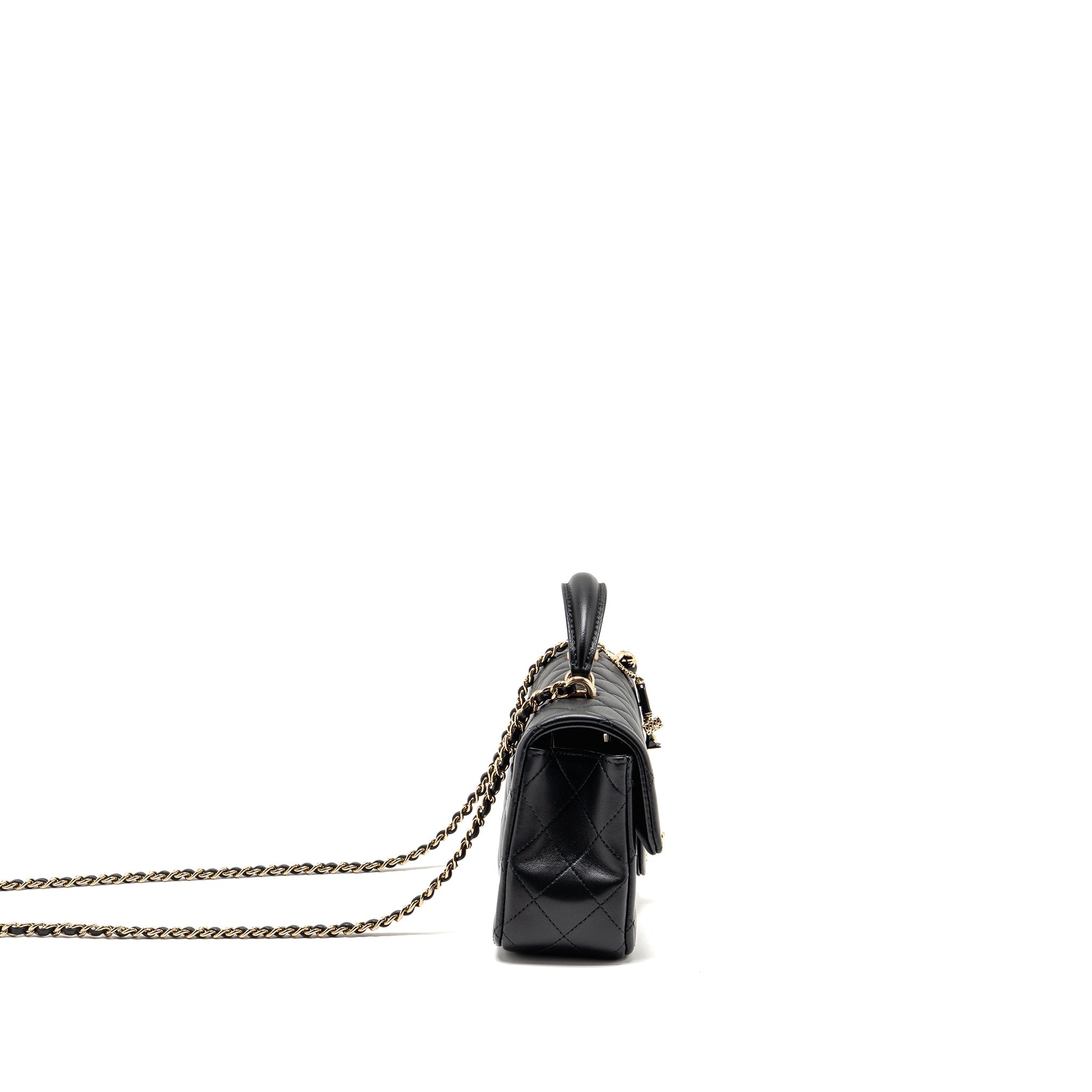 CHANEL TOP HANDLE MINI RECTANGULAR WITH DETAILED CHARM LAMBSKIN BLACK LGHW (MICROCHIP)
