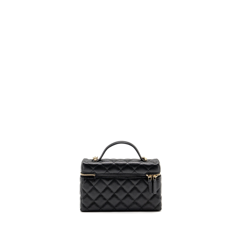 CHANEL 25P CC TOP HANDLE VANITY WITH CHAIN CAVIAR BLACK LGHW (MICROCHIP)