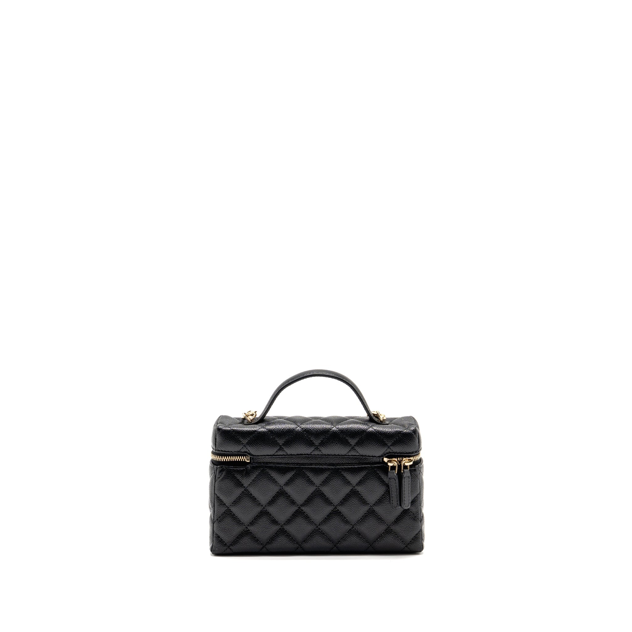 CHANEL 25P CC TOP HANDLE VANITY WITH CHAIN CAVIAR BLACK LGHW (MICROCHIP)