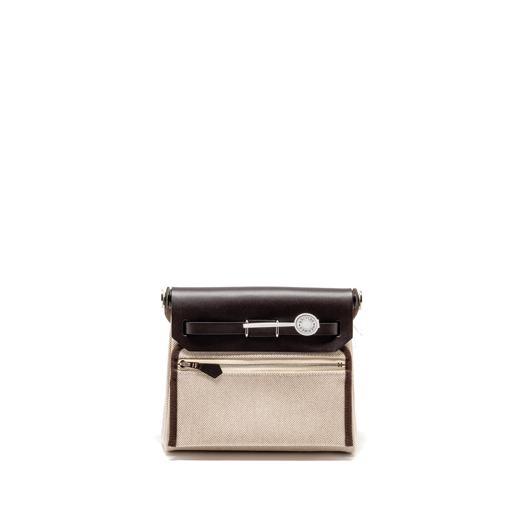HERMES HERBAG MINI CANVAS/HUNTER LEATHER ECRU-BEIGE/EBENE SHW