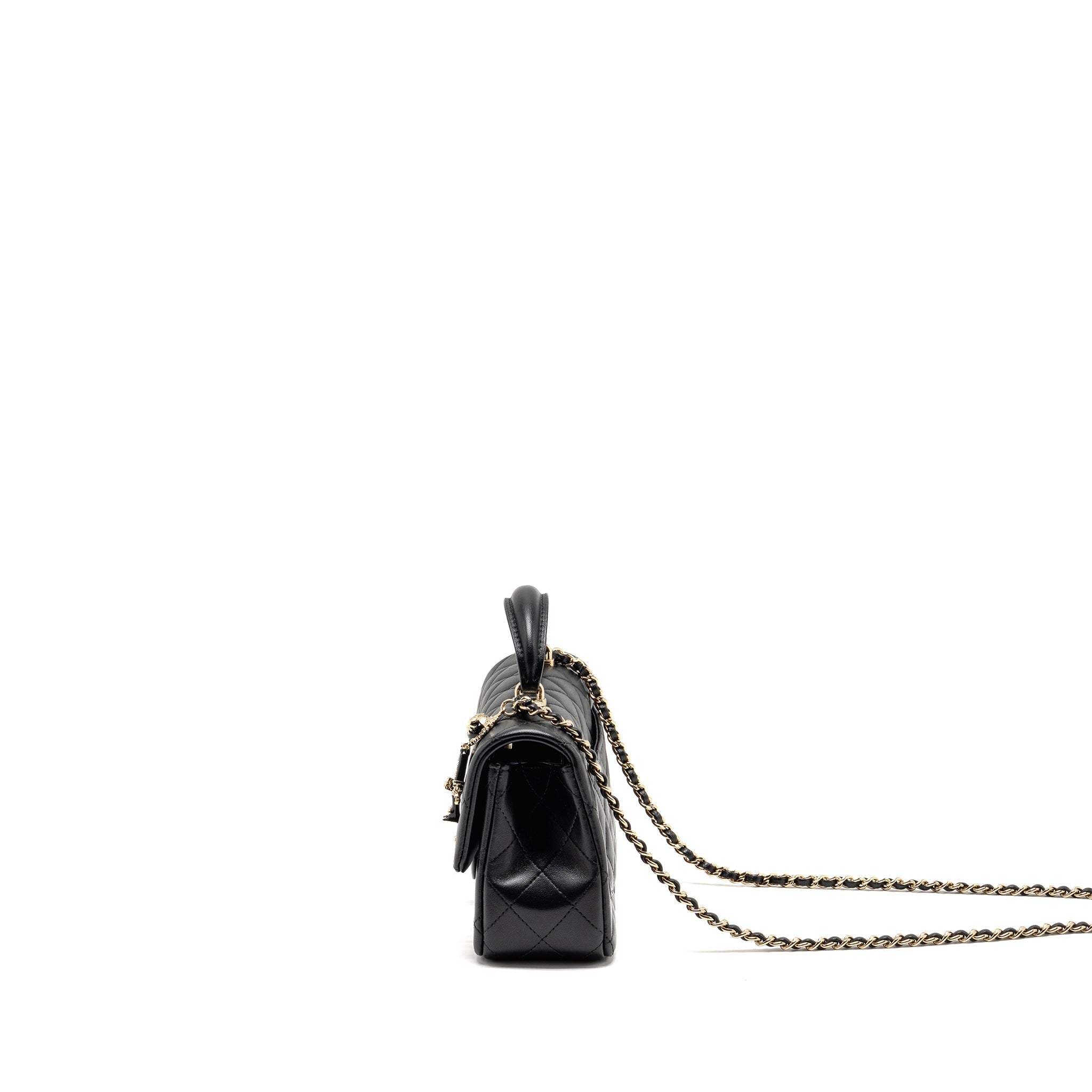 CHANEL TOP HANDLE MINI RECTANGULAR WITH DETAILED CHARM LAMBSKIN BLACK LGHW (MICROCHIP)