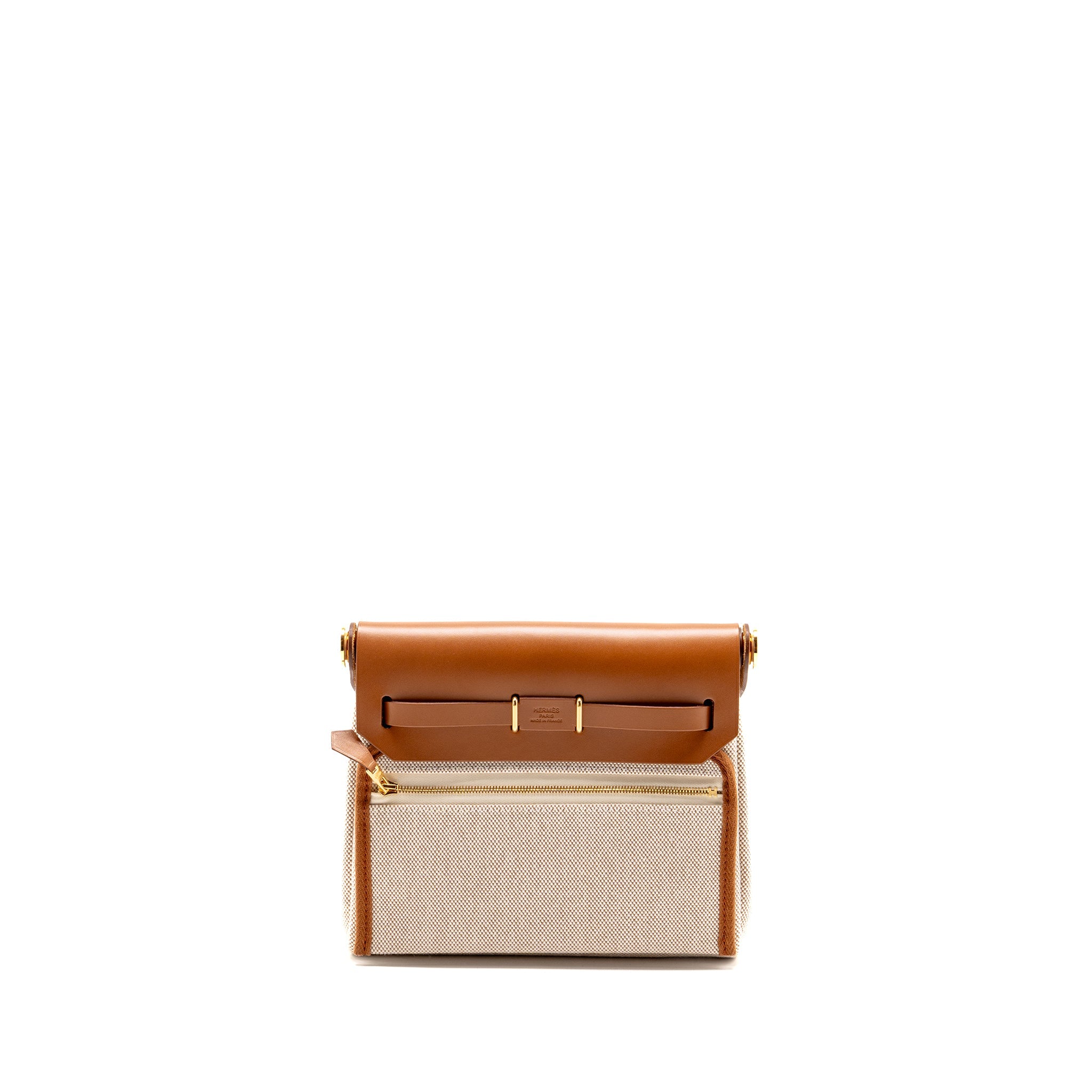 HERMES HERBAG MINI CANVAS/HUNTER LEATHER ECRU/BEIGE/FAUVE GHW