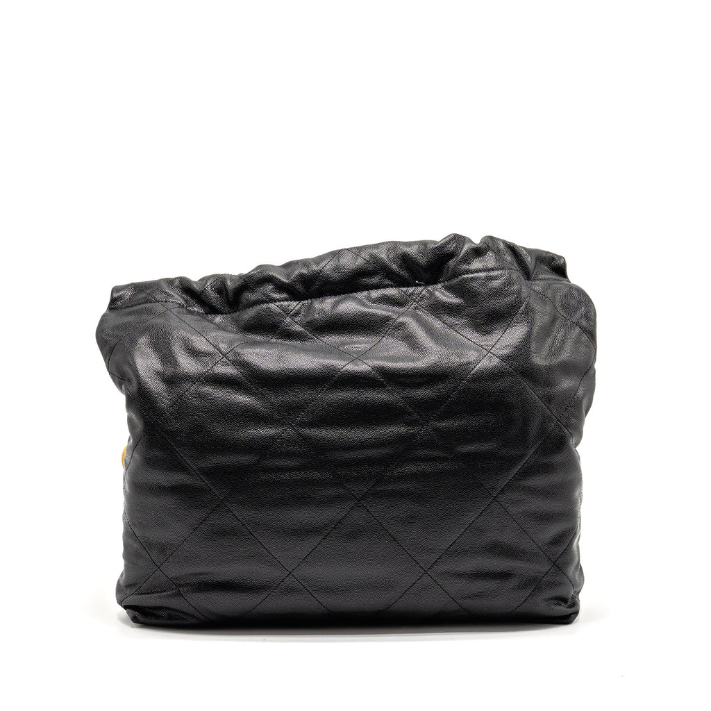 CHANEL MEDIUM 22 BAG BLACK LETTER CAVIAR BLACK GHW (MICROCHIP)