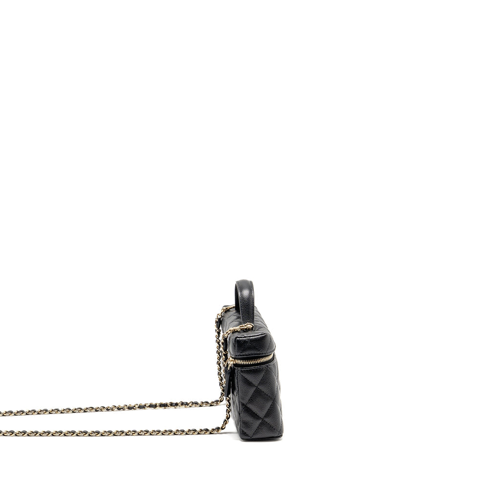 CHANEL 25P CC TOP HANDLE VANITY WITH CHAIN CAVIAR BLACK LGHW (MICROCHIP)